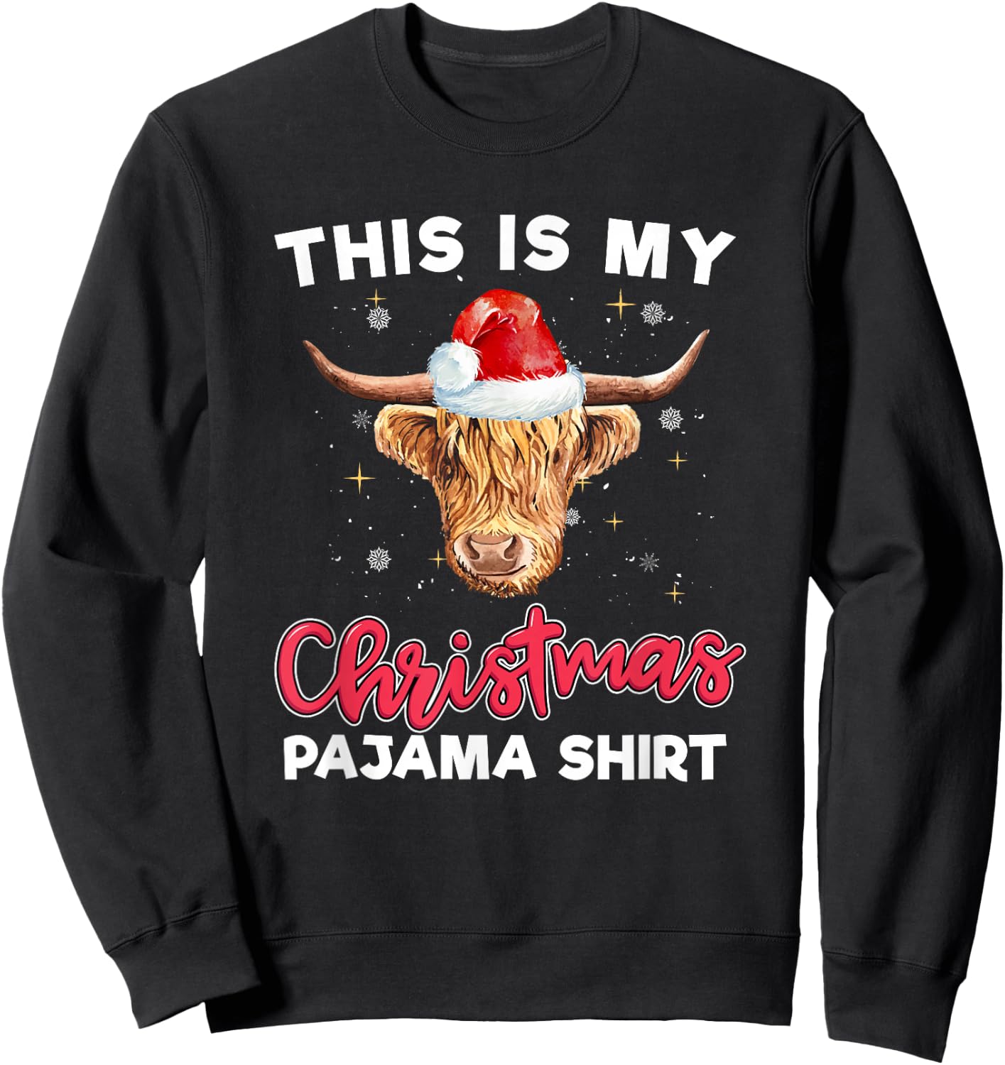 Highland Cow Christmas Pajama Santa Cow Lover Sweatshirt - Sweatshirt | Black