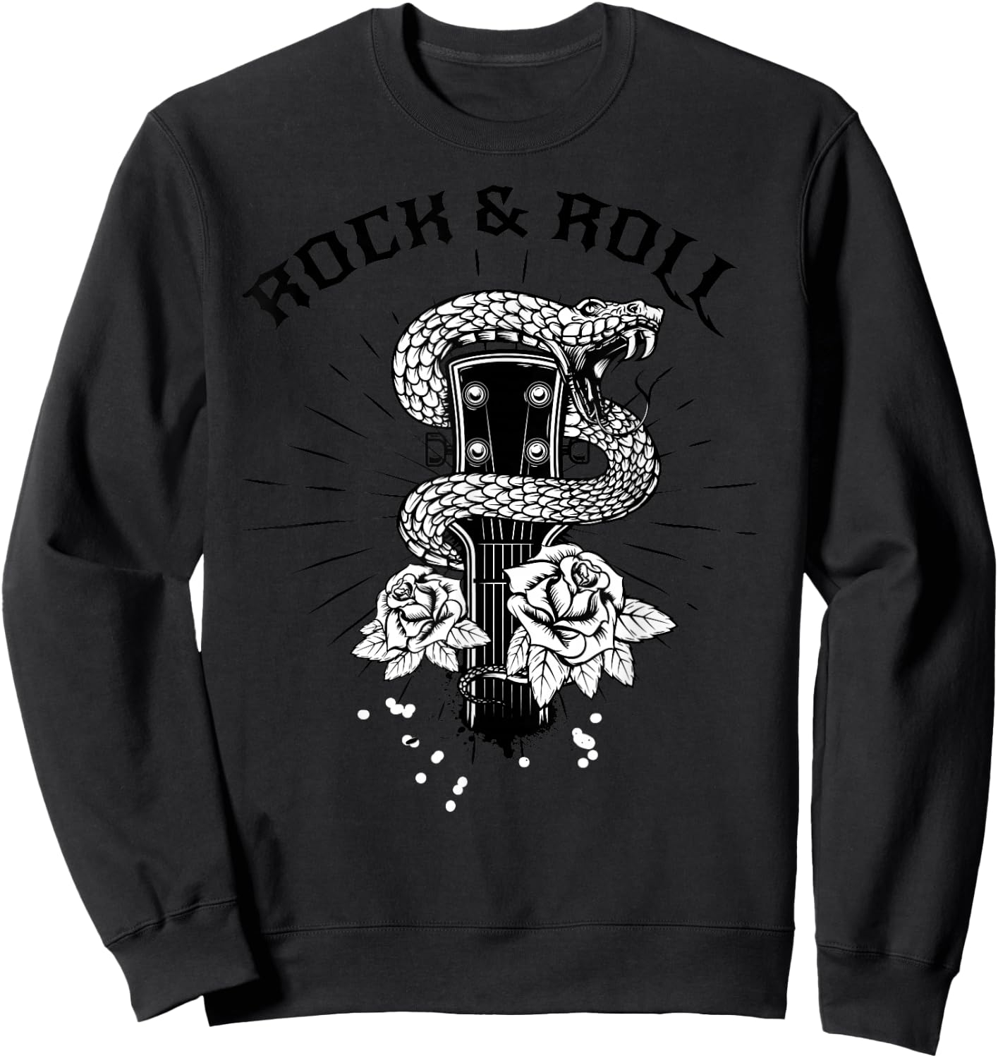 Rock And Roll Snake Roses Hard Rock & Roll Rocker Concert Sweatshirt - Sweatshirt | Black