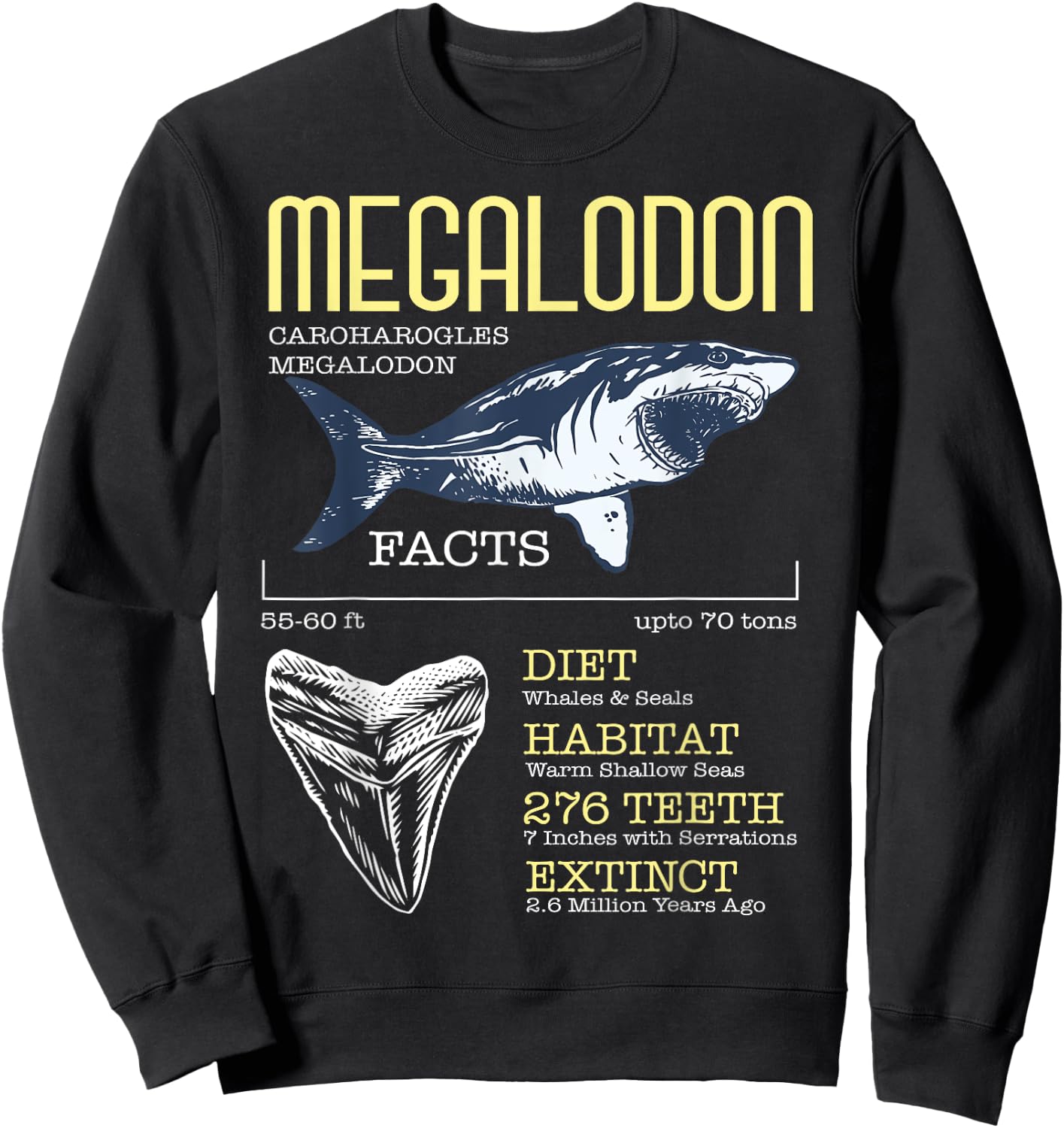 Megalodon Shirt Meg Facts Funny Shark Lover Sweatshirt - Sweatshirt | Black