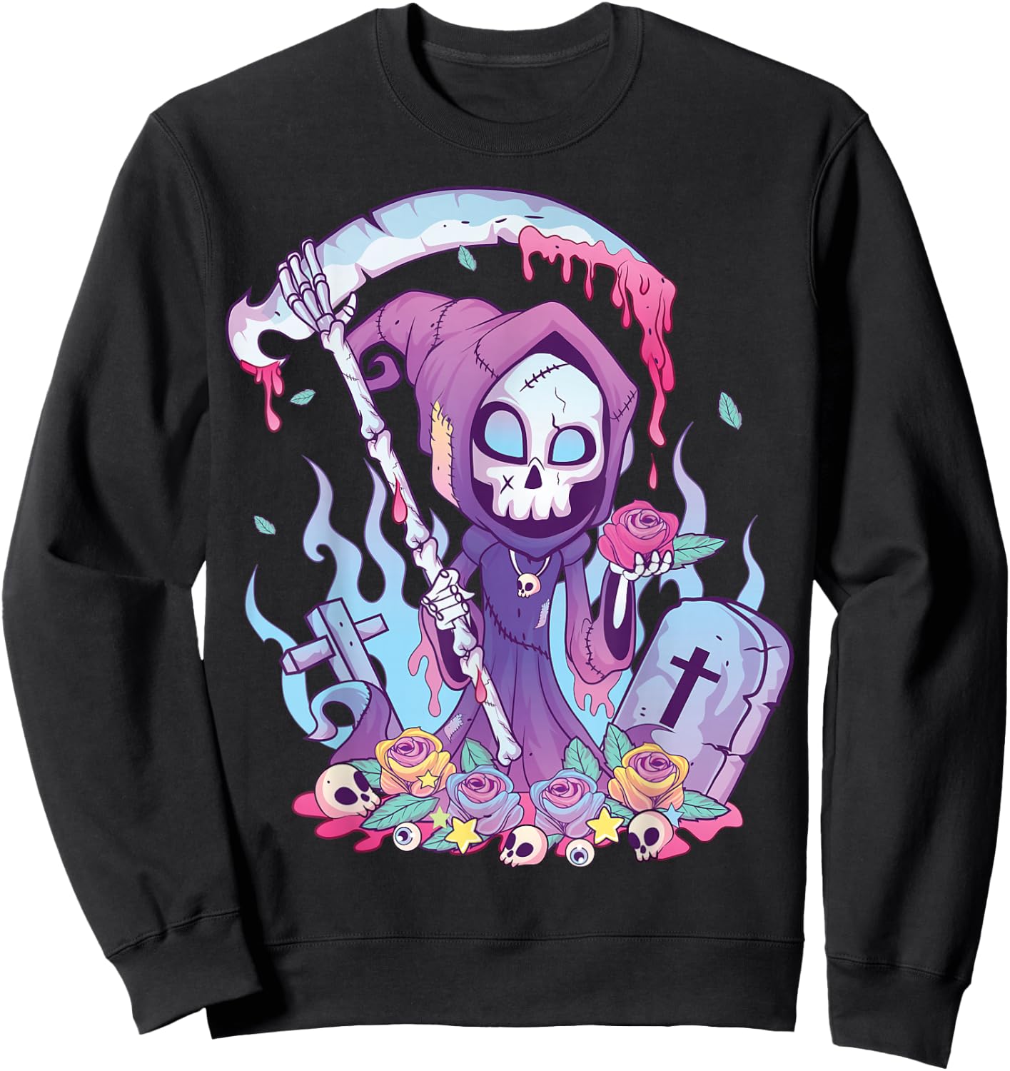 Pastel Goth Creepy Death Grim Reaper Kawaii Occult Menhera Small Sweatshirt - Sweatshirt | Black