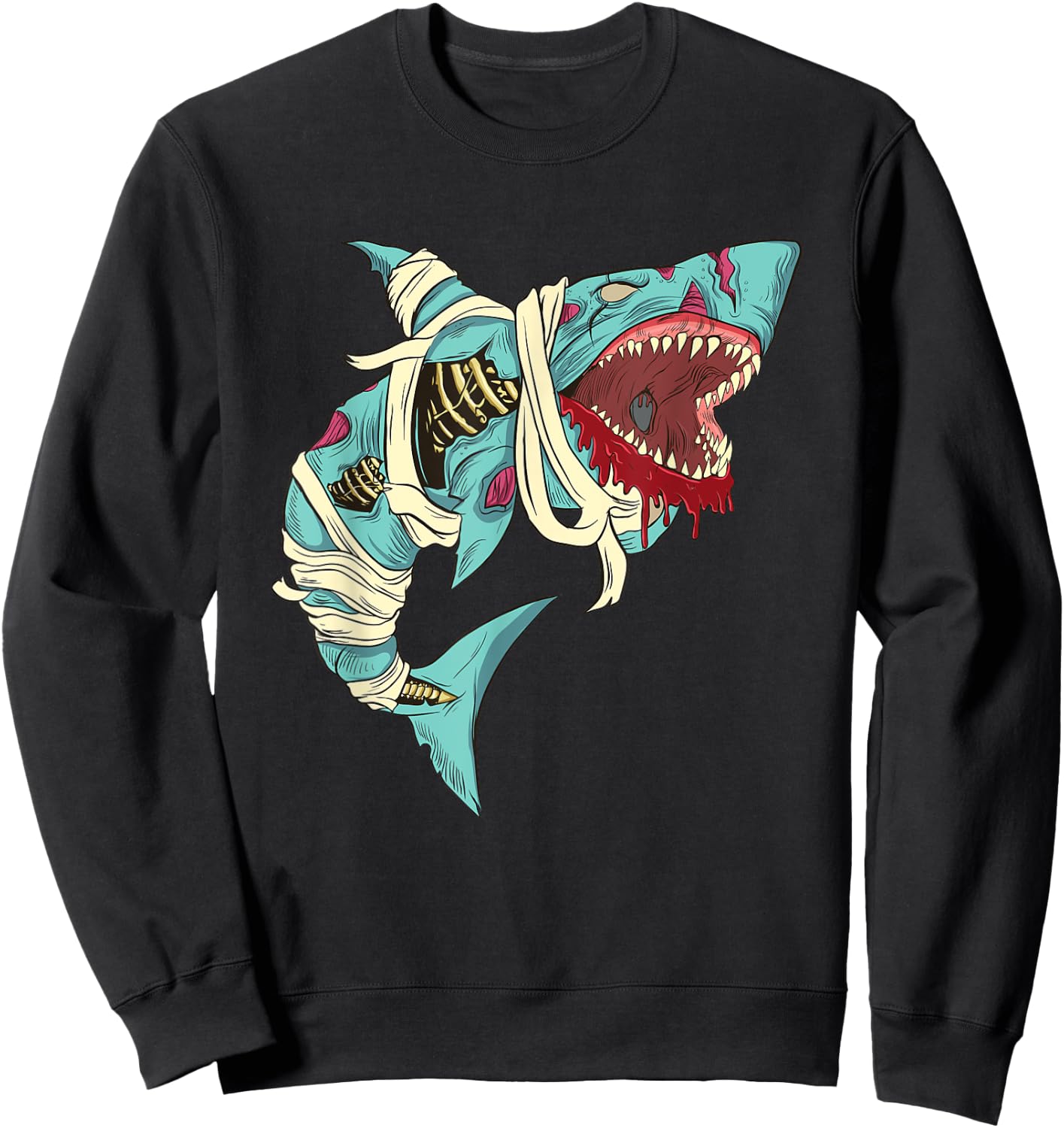 Shark Zombie Shirt Creepy Zombie Halloween Costume Mummy Sweatshirt - Sweatshirt | Black