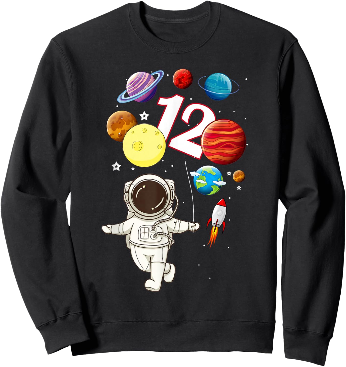 Funny 12 Years Old 12th Birthday Little Astronaut Boys Kids Sweatshirt - Sweatshirt | Black