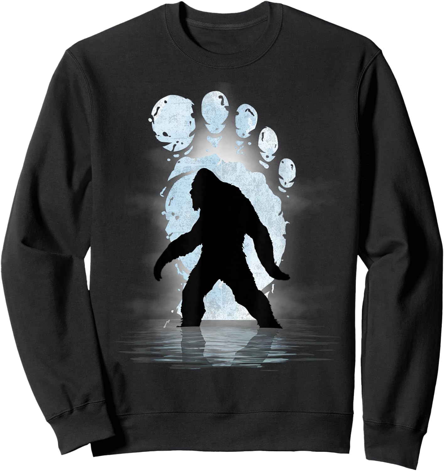 Bigfoot Footprint Moon Light Funny Sasquatch Sweatshirt - Sweatshirt | Black
