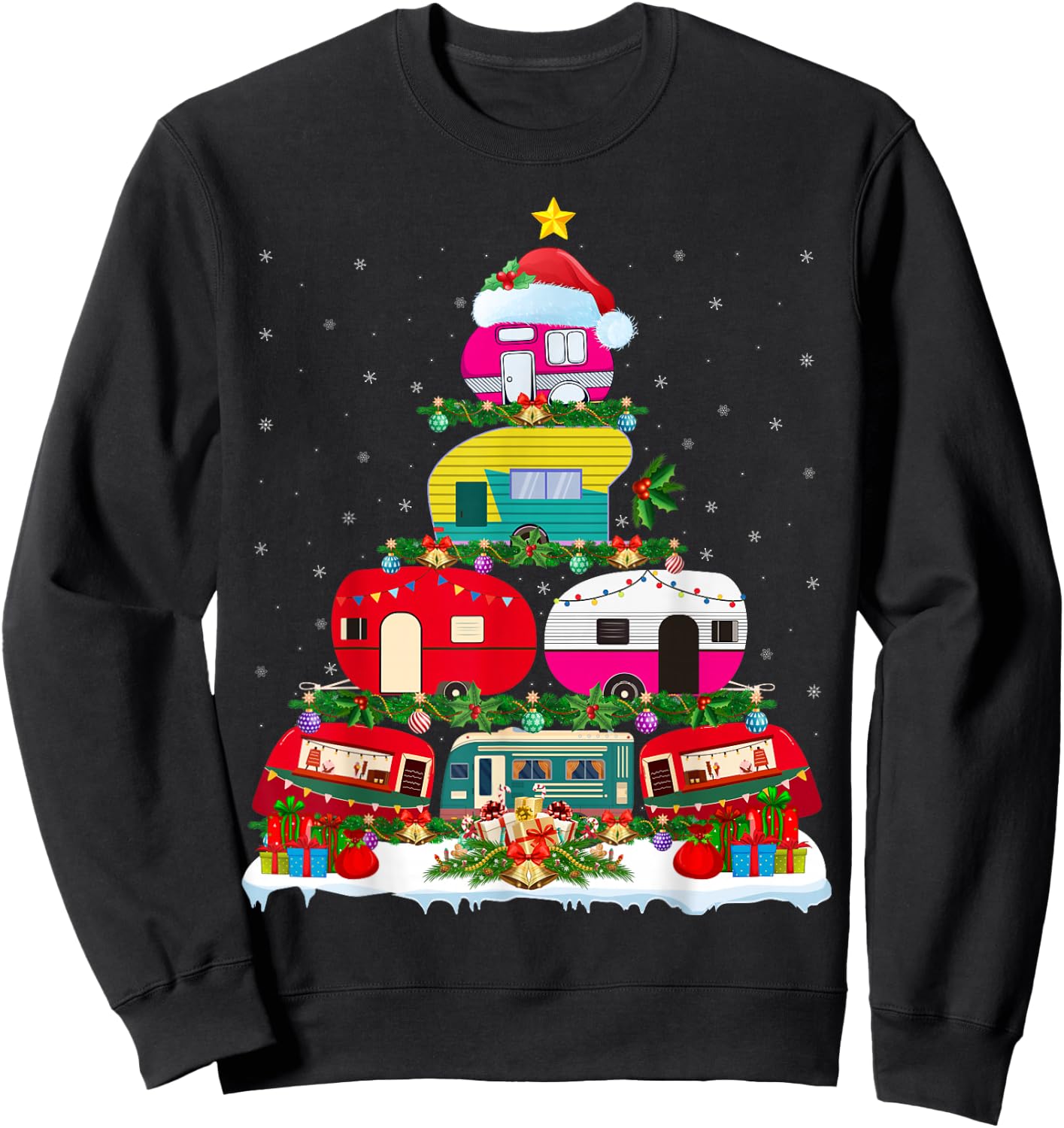 Funny Xmas Lighting Santa Camping RV Christmas Tree Sweatshirt - Sweatshirt | Black
