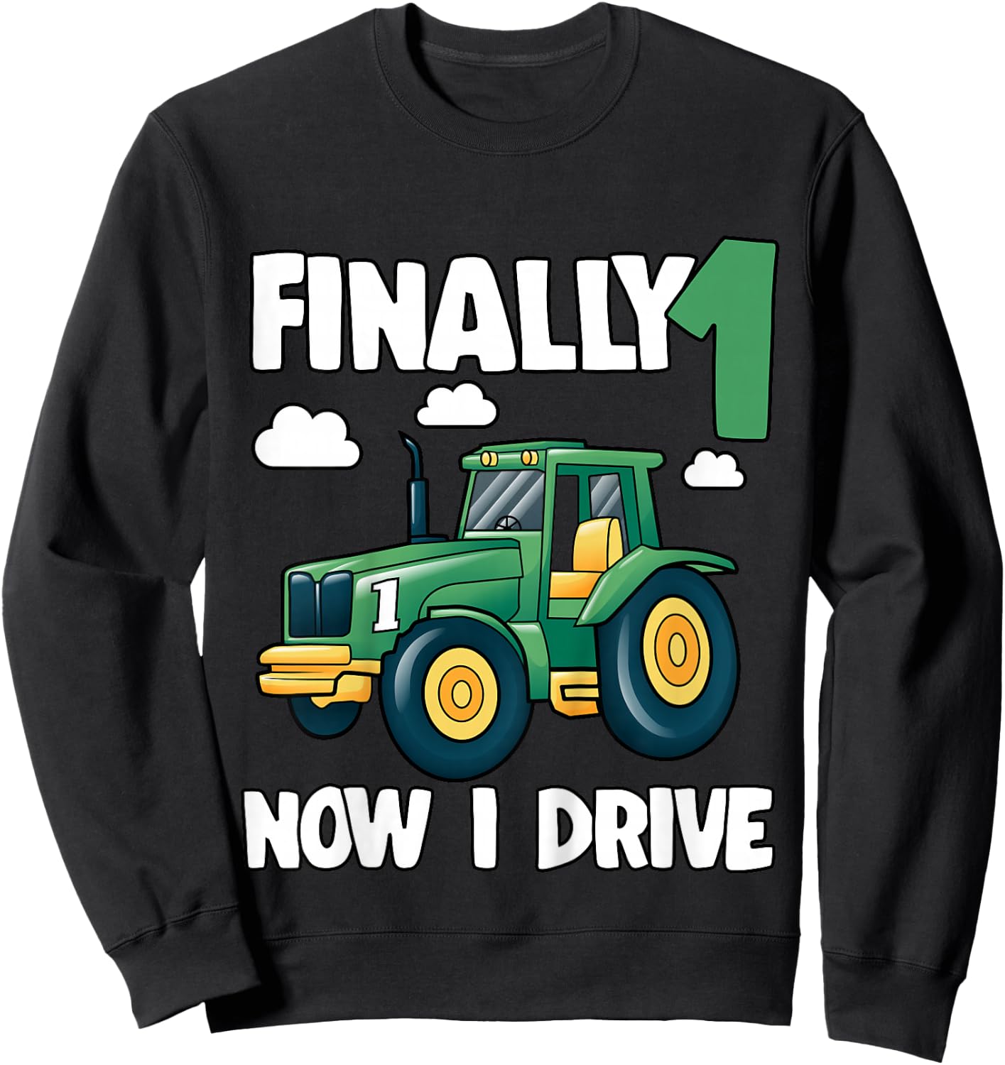 Kids Finally 1 Now I Drive 1st Birthday Party Boy Tractor Kids Sweatshirt - Sweatshirt | Black