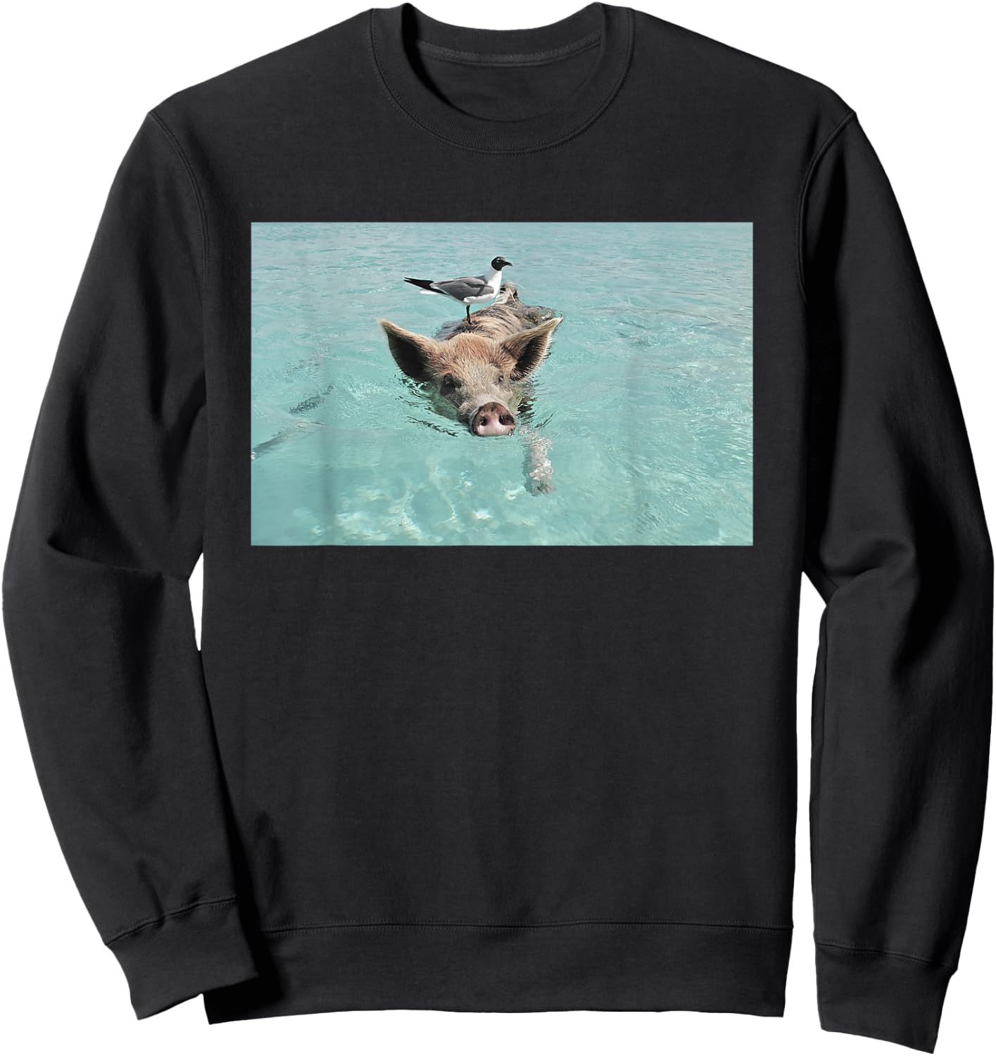 Funny Swimming Pig in Ocean Pigs Bahamas Exumas Vintage Sweatshirt - Sweatshirt | Black