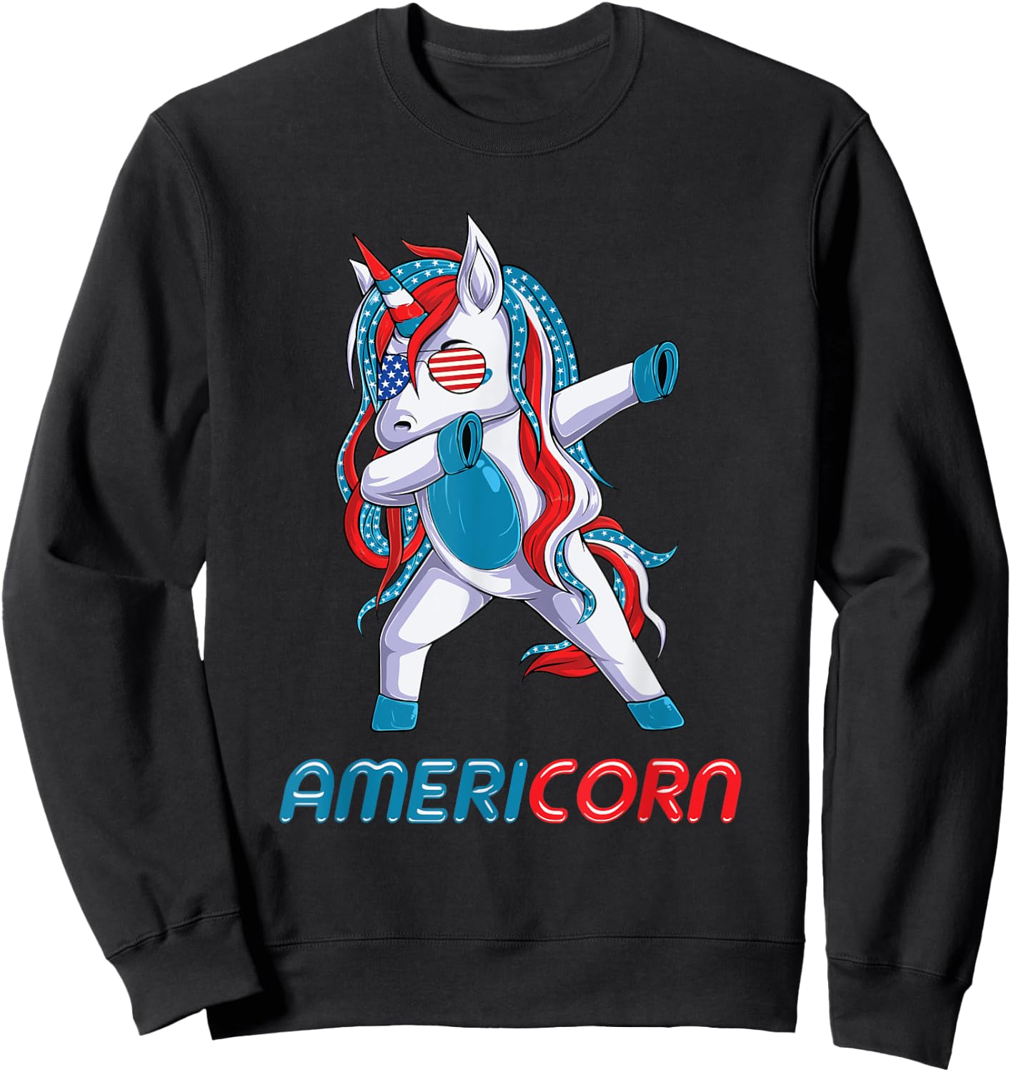 Dabbing Americorn Unicorn 4th Of July Mericorn Merica Kids Sweatshirt - Sweatshirt | Black