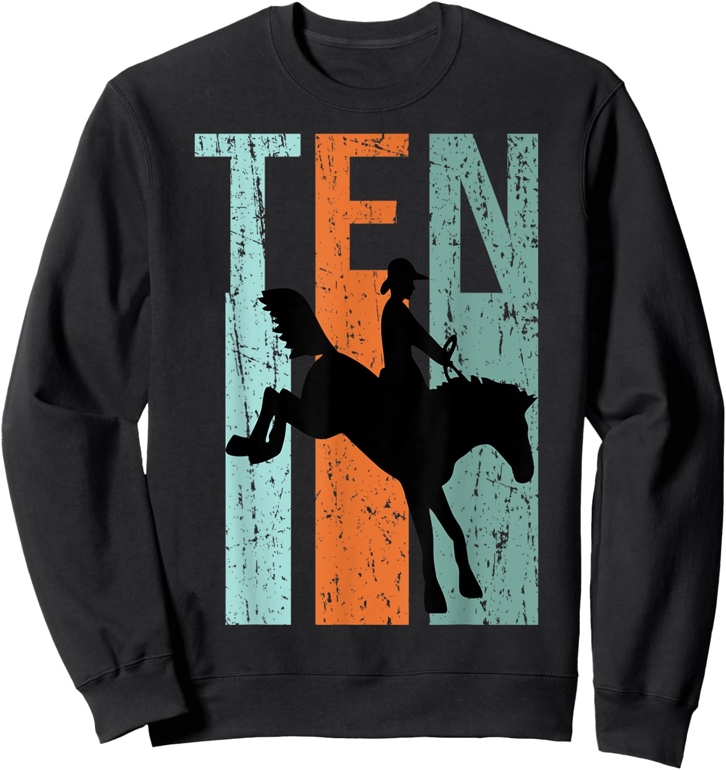 10th Birthday Kids Retro Rodeo Horse Lovers Cowboys Rider Sweatshirt - Sweatshirt | Black