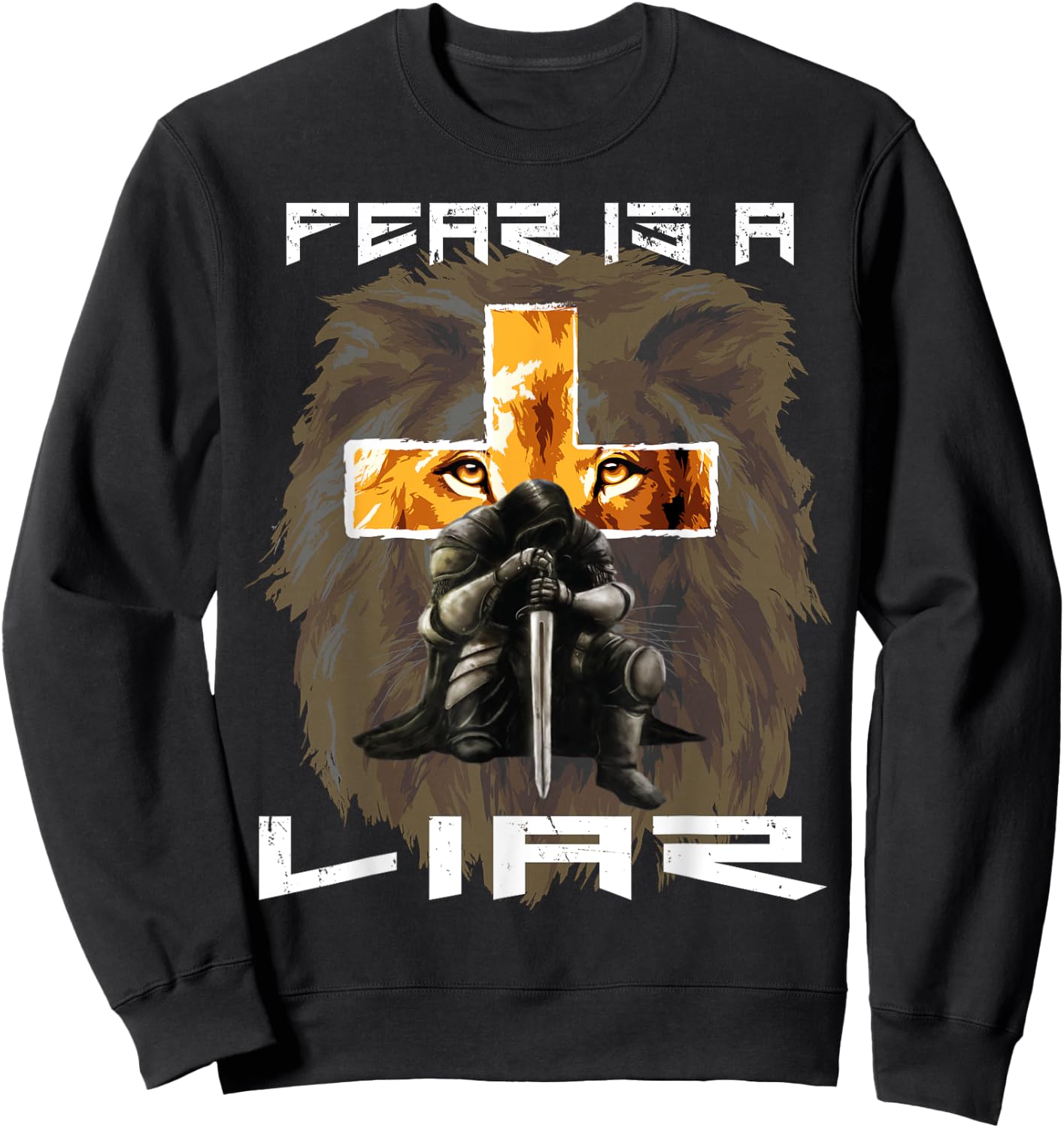 Fear Is a Liar Lion Judah Christian Religious Cross Graphic Sweatshirt - Sweatshirt | Black
