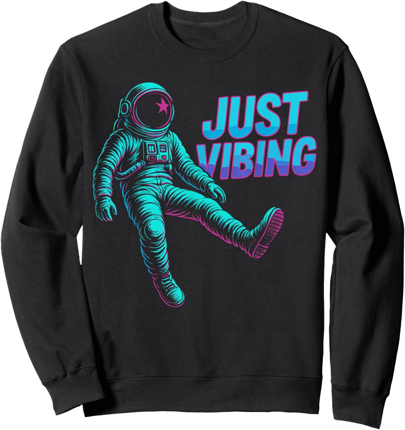 Astronaut Purple and Teal Shirts, Galaxy Just Vibing Sweatshirt - Sweatshirt | Black