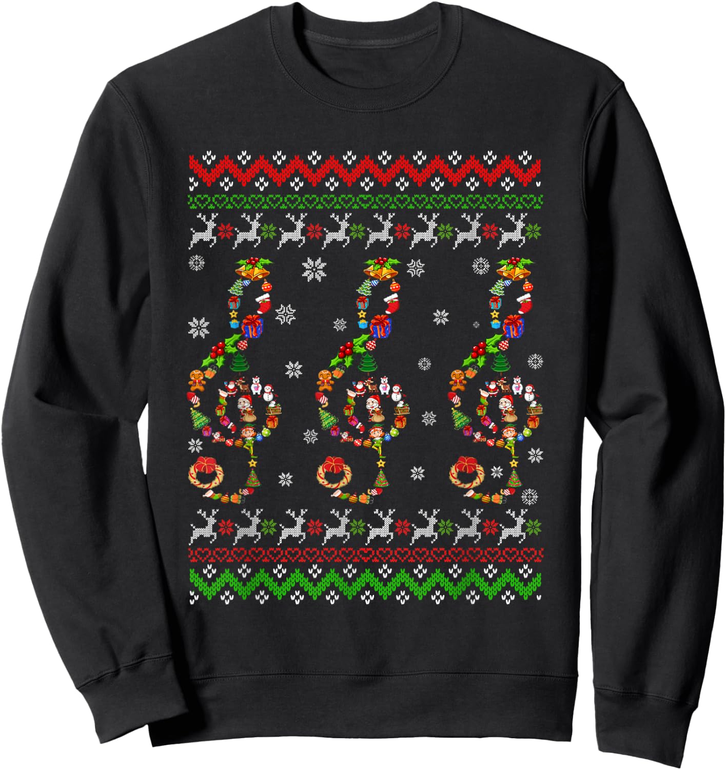 Music Note Christmas Ugly Sweater Musical Teacher Sweatshirt - Sweatshirt | Black