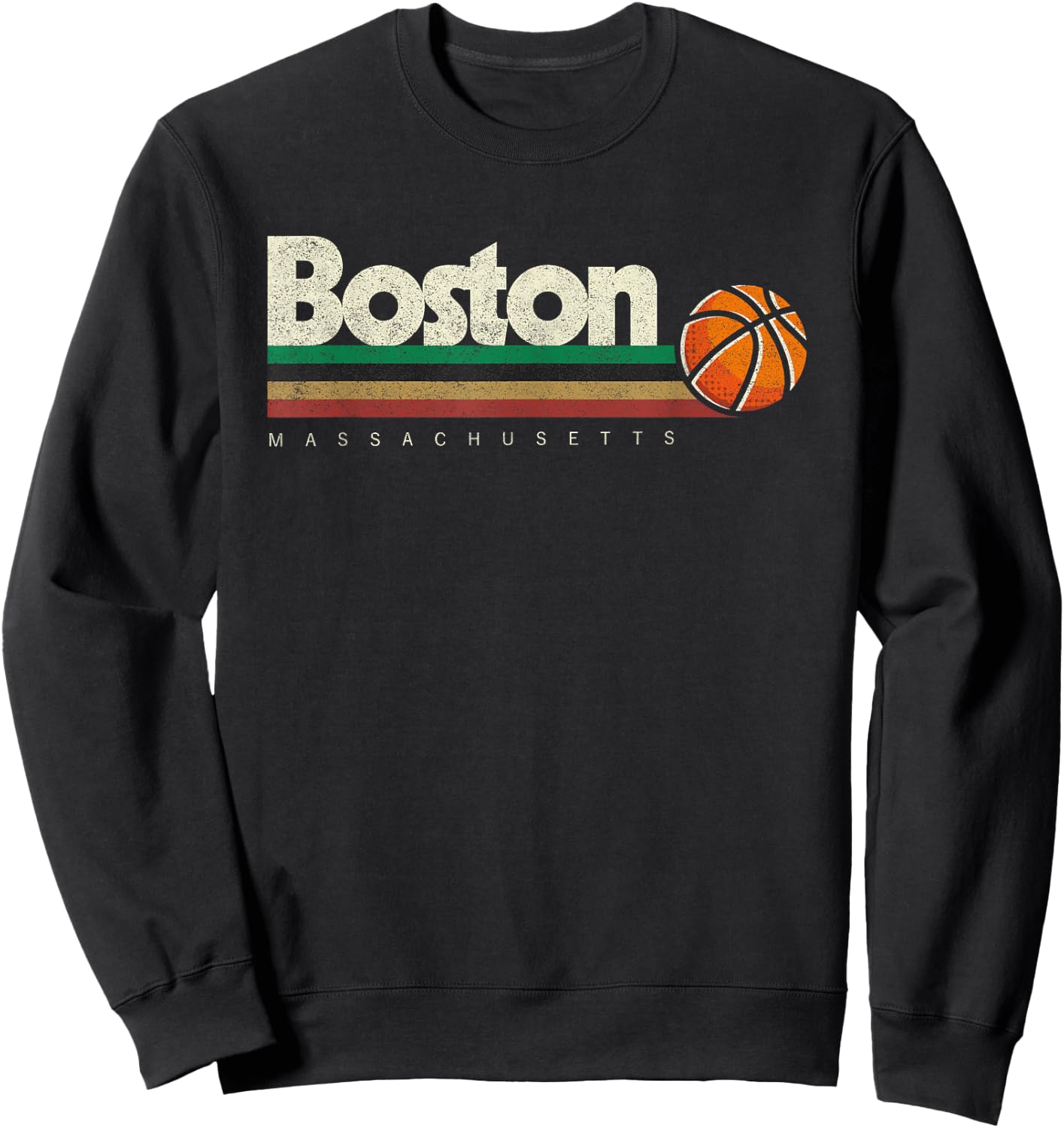 Vintage Basketball Boston City B-Ball Retro Stripes Sweatshirt - Sweatshirt | Black