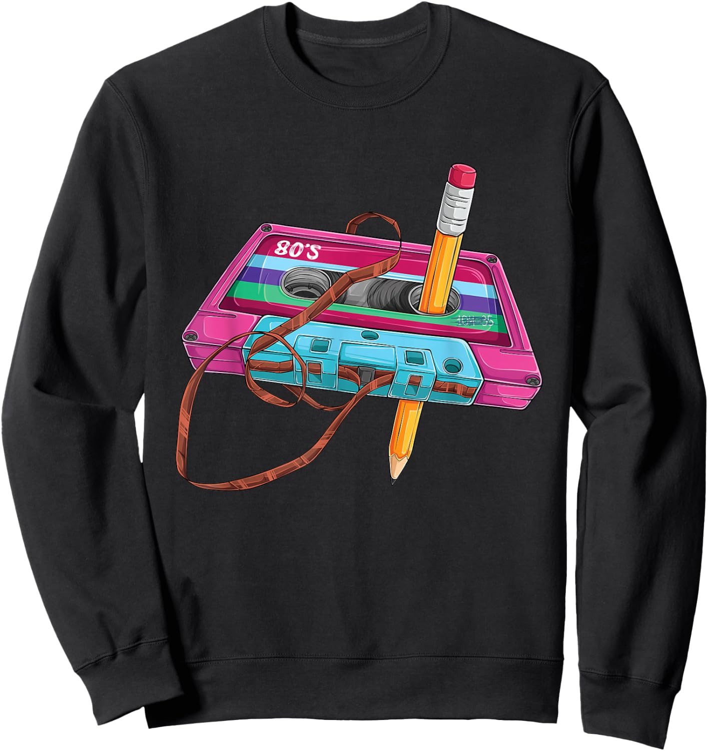 Vintage Cassette Tape Pencil 70's 80's 90's Music Mixtape Sweatshirt - Sweatshirt | Black