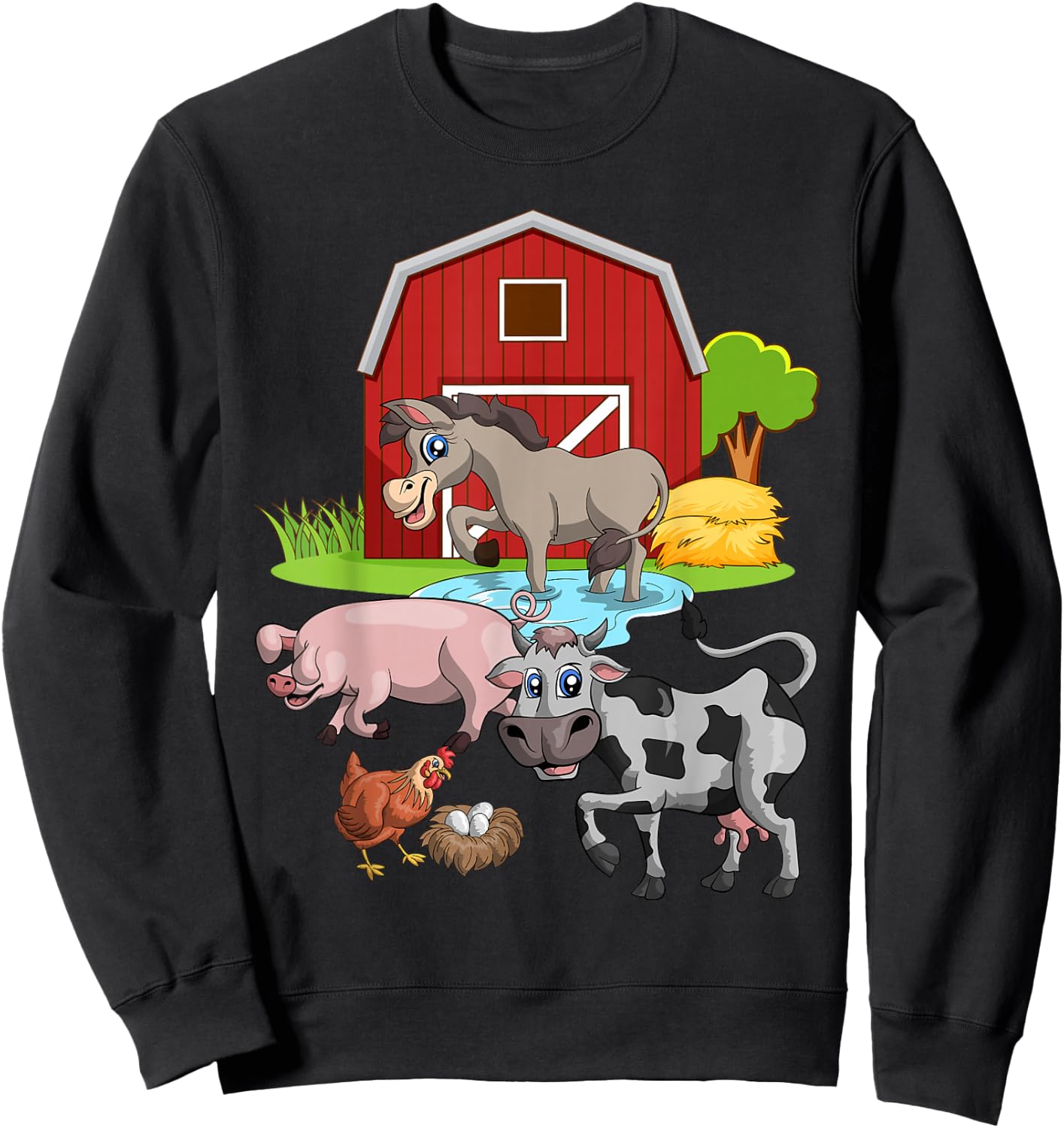 Donkey Pig Chicken Cow Agriculture Farm Animal Sweatshirt - Sweatshirt | Black