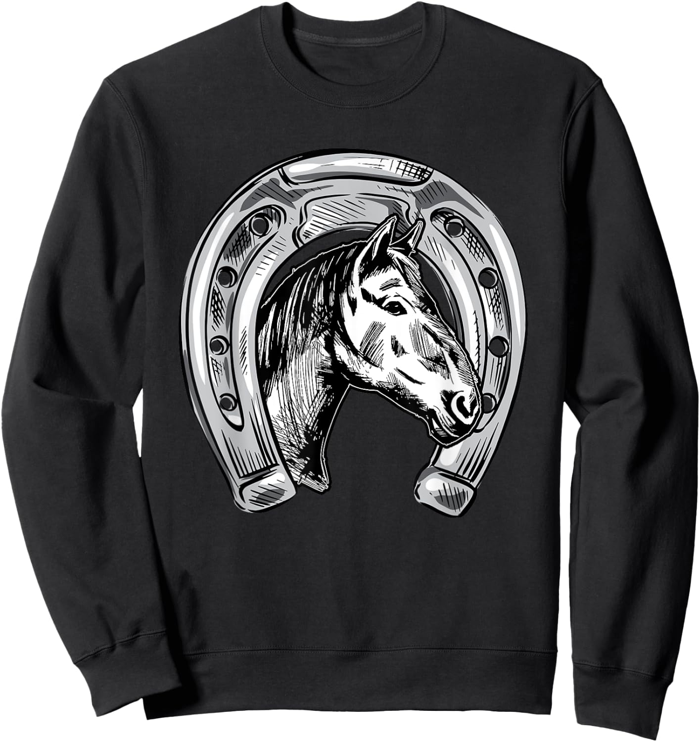 Horseshoe Horse Horseback Riding Lover Cowboy Cowgirl Sweatshirt - Sweatshirt | Black