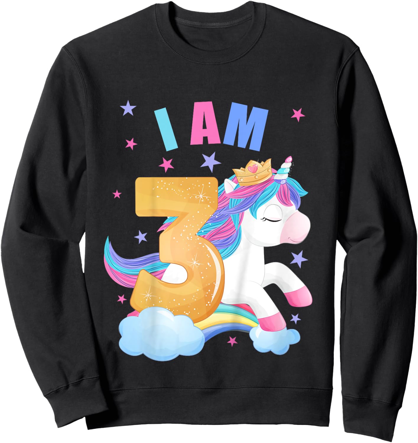 3 Years old 3 birthday outfit Boy girl Unicorn Sweatshirt - Sweatshirt | Black