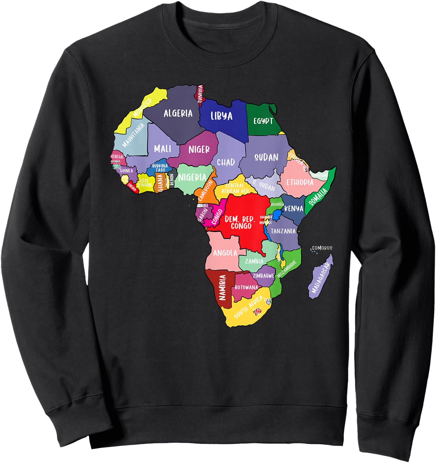 Colourful Africa Map with Country Names, African Continent Sweatshirt - Sweatshirt | Black