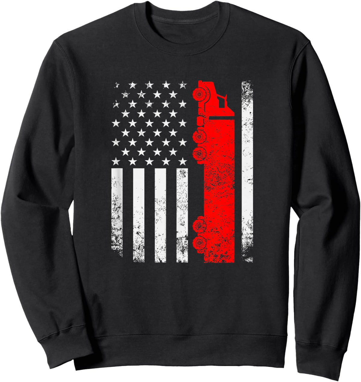 USA American Flag Semi Truck Driver 18 Wheeler Trucker Sweatshirt - Sweatshirt | Black