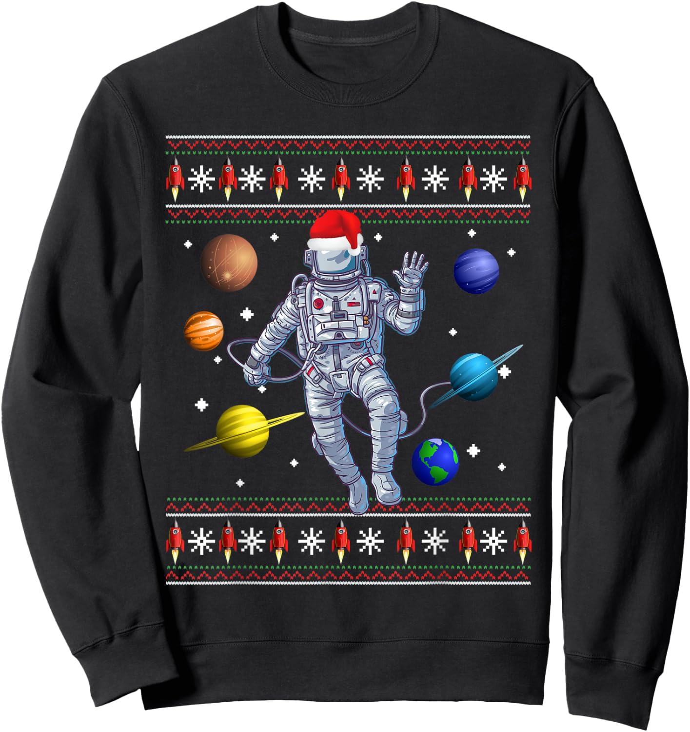Astronaut Space Planets Lover Ugly Christmas Sweater Style Sweatshirt - Sweatshirt | Black