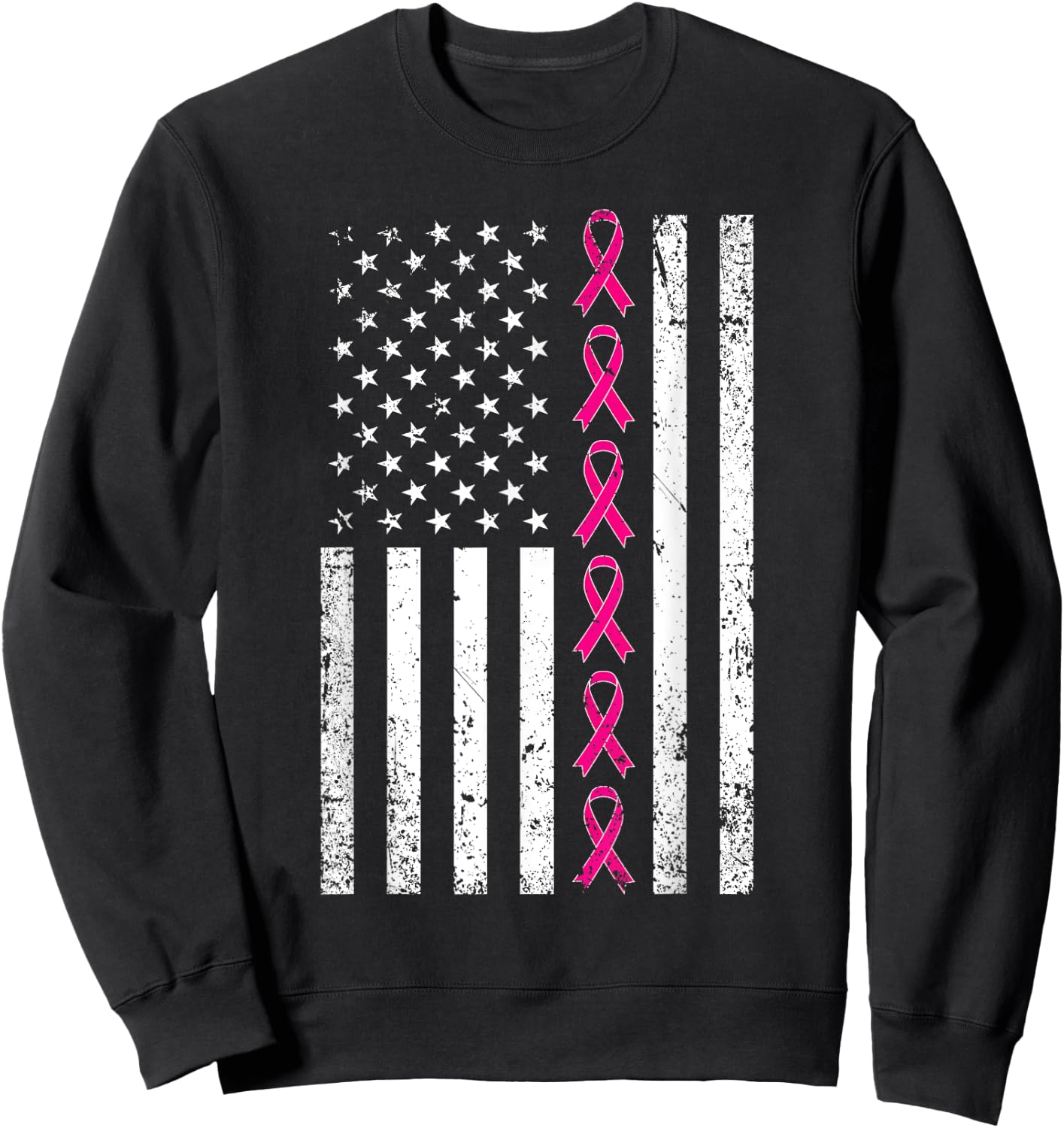 Breast Cancer Shirt Women Men USA Flag Pink Ribbon Sweatshirt - Sweatshirt | Black