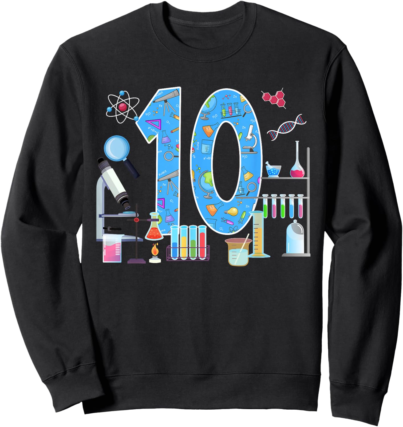 10th Birthday Science Theme 10 Year Old Birthday Scientist Sweatshirt - Sweatshirt | Black