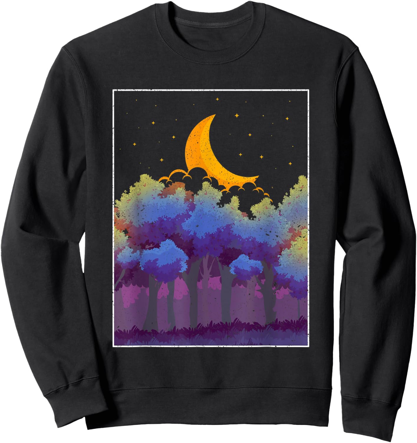 Crescent Moon Forest Trees Outdoor Moonlight Nature Sweatshirt - Sweatshirt | Black