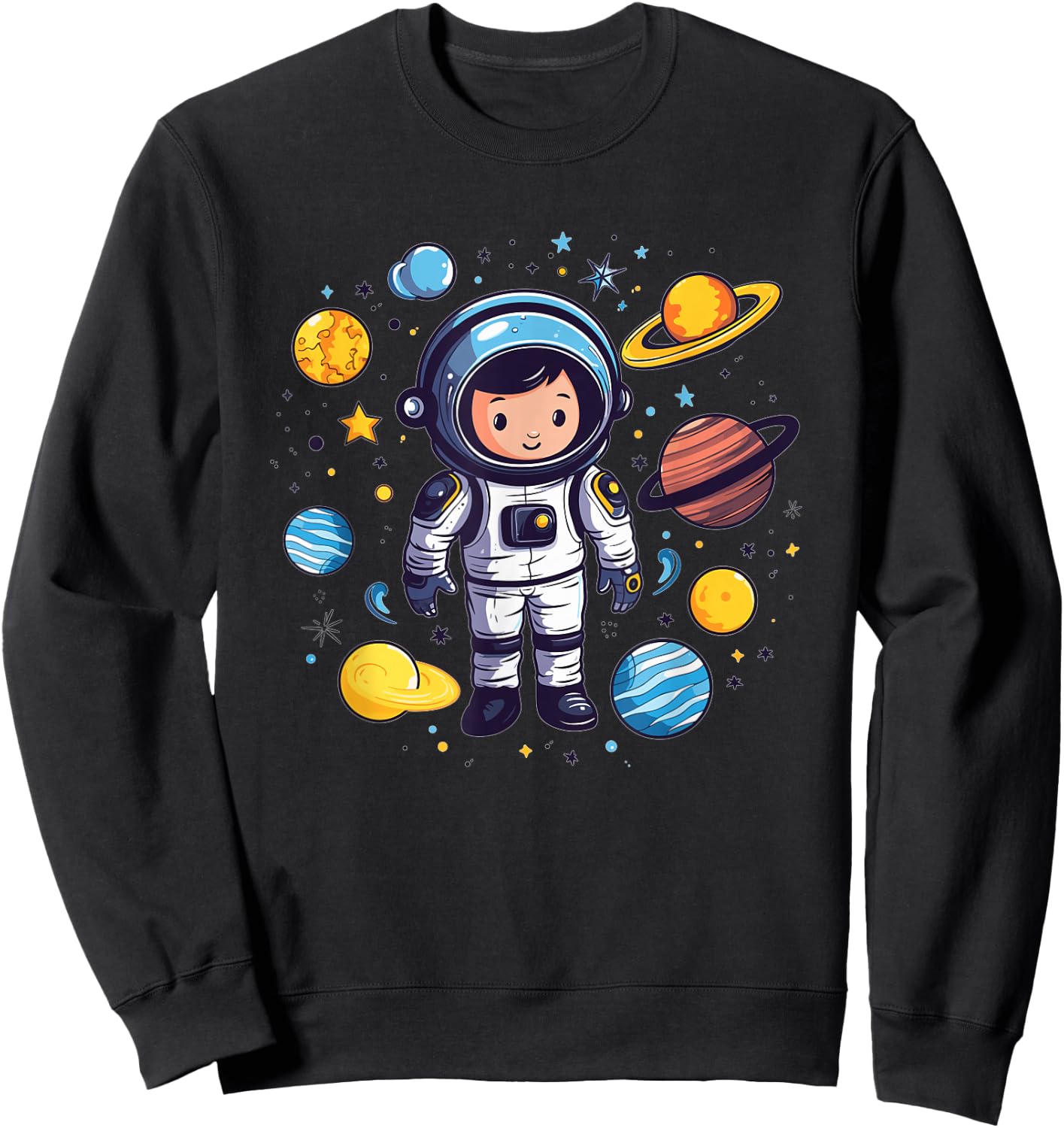 Cute Astronaut With Planets I Kids Astronaut Sweatshirt - Sweatshirt | Black