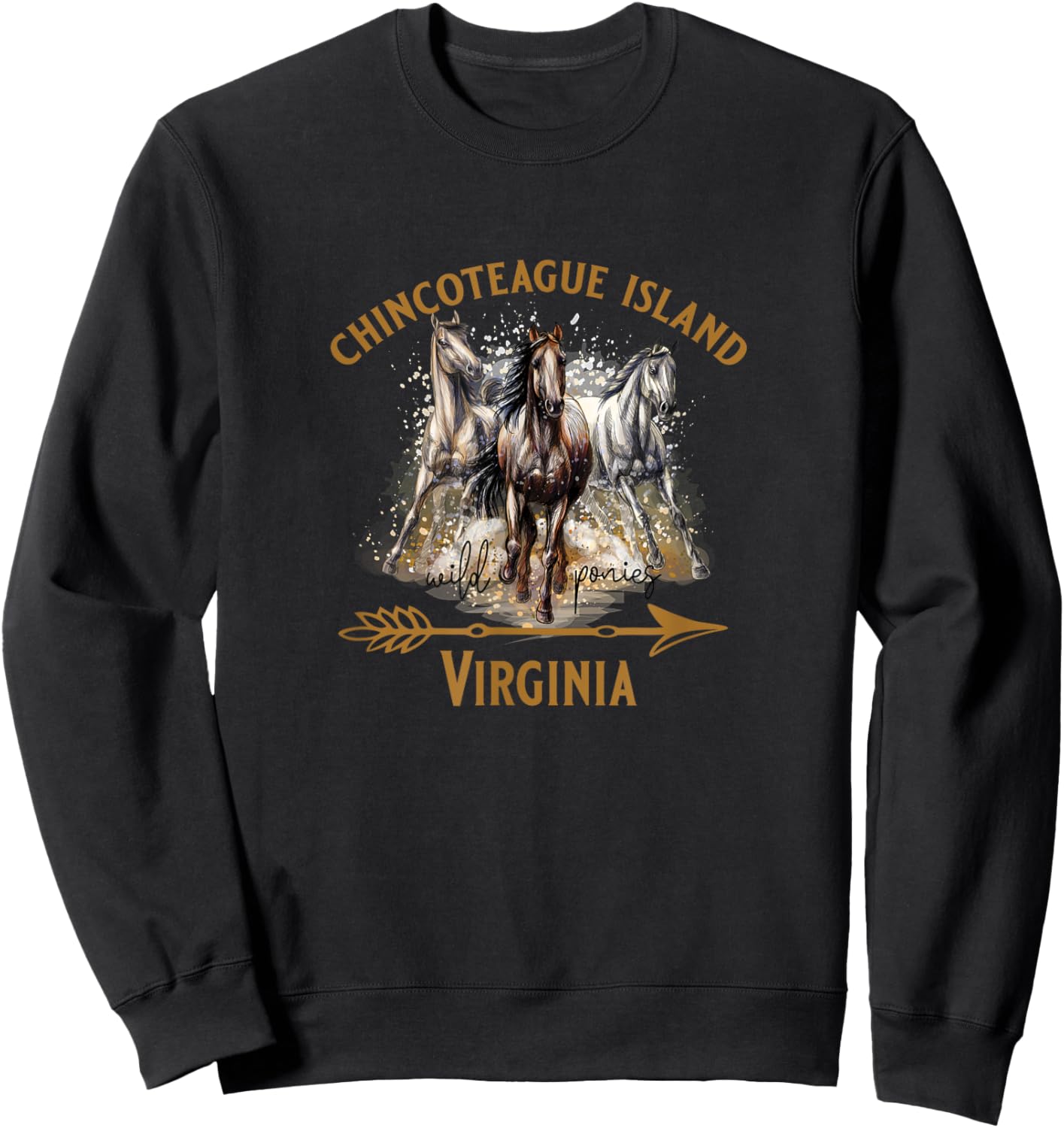 Chincoteague Island Virginia USA Wild Ponies Horses Souvenir Sweatshirt - Sweatshirt | Black