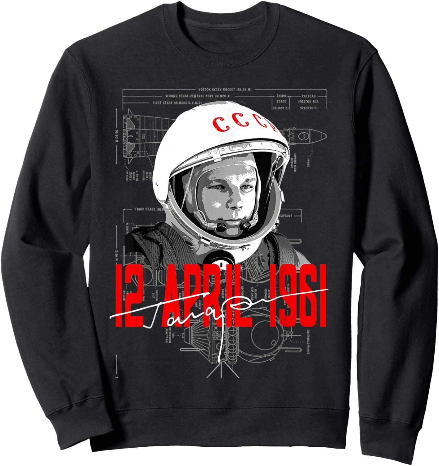 65th Anniversary of Gagarin Cosmonautics Space Astronomy Sweatshirt - Sweatshirt | Black