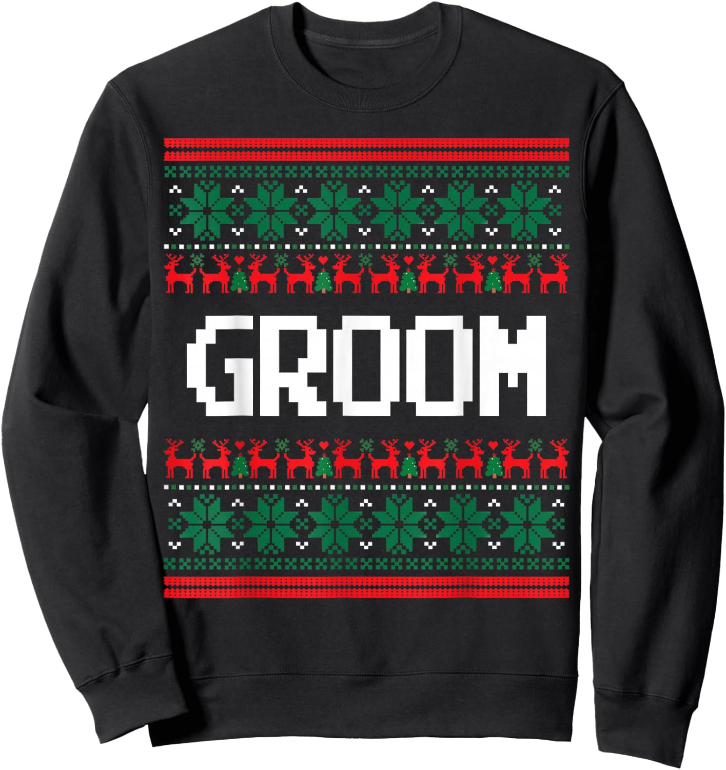 Groom Bride Ugly Christmas Sweater Wedding Engagement Sweatshirt - Sweatshirt | Black