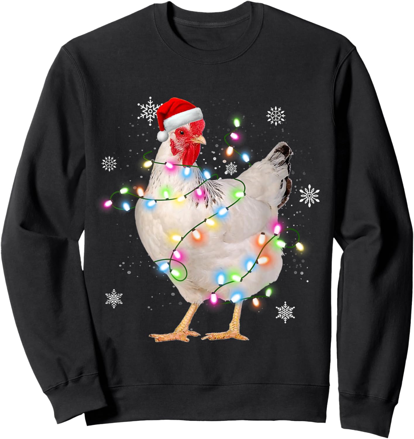 Santa Chicken Christmas Lights Farmer Xmas Chicken Lover Sweatshirt - Sweatshirt | Black