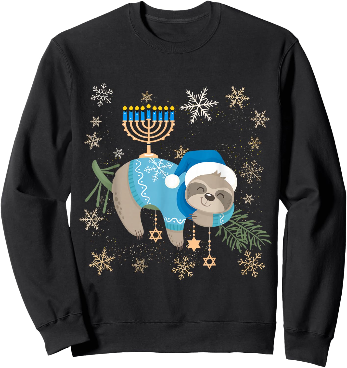 Funny Hanukkah Sloth Jewish Chanukah Sleeping Men Women Kids Sweatshirt - Sweatshirt | Black