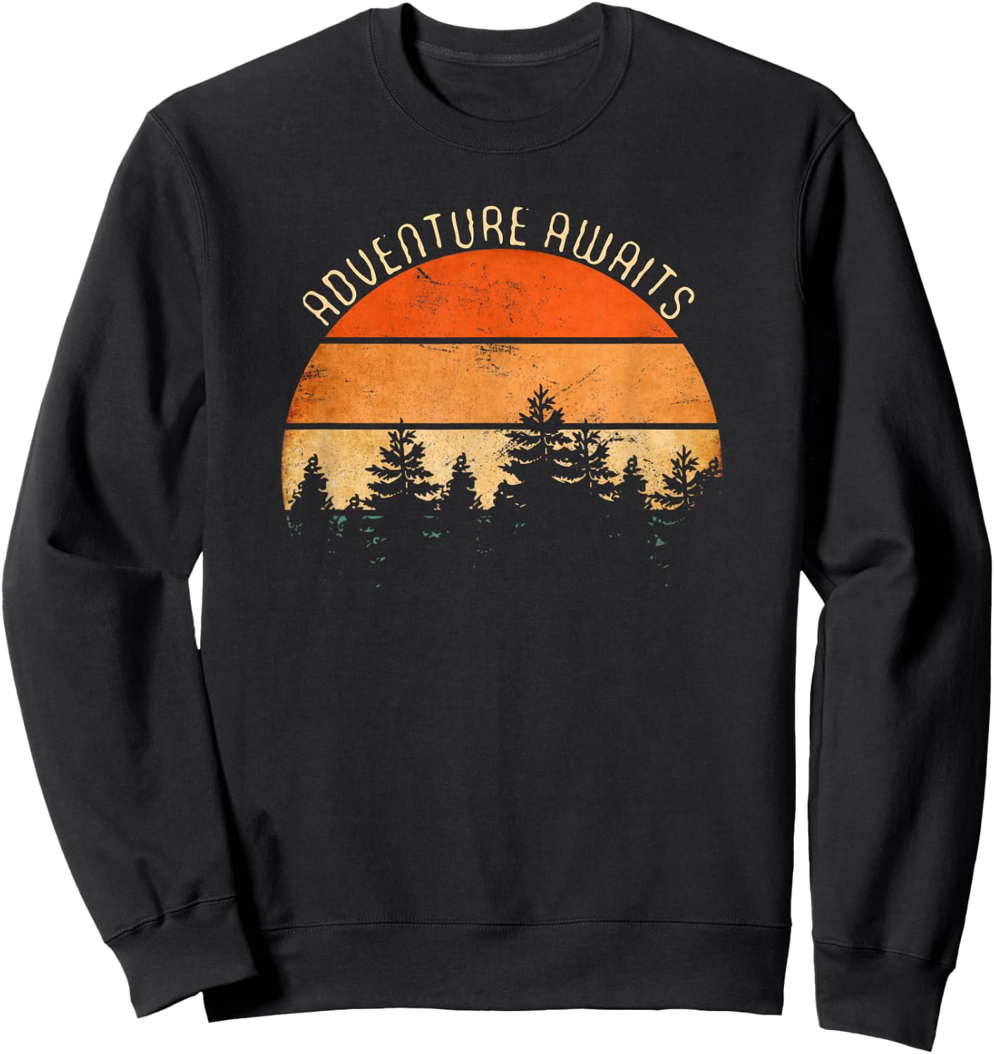 Adventure Awaits, Retro Hiking Sweatshirt - Sweatshirt | Black