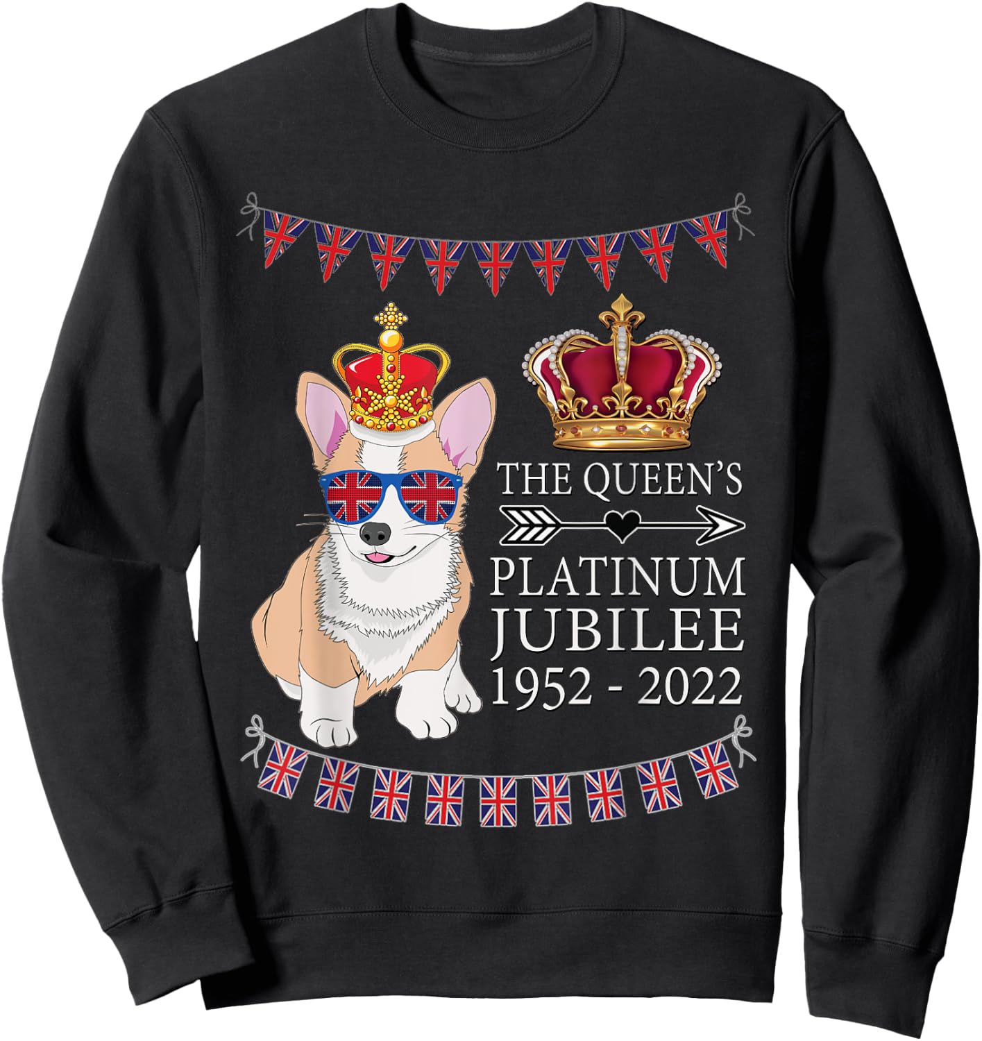 British Queen Platinum Jubilee Souvenir Union Jack Corgi Sweatshirt - Sweatshirt | Black