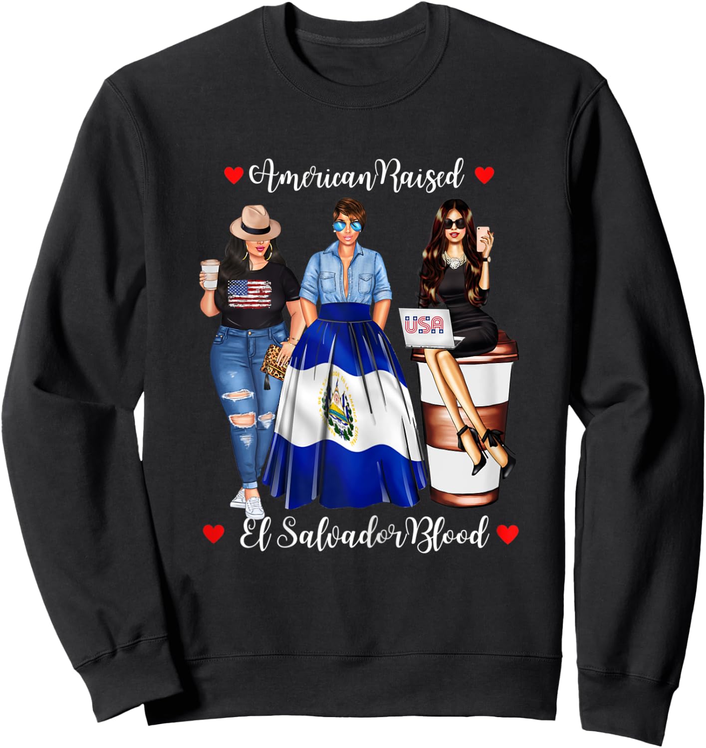 American Raised El Salvador Blood USA Flag San Salvadorian Sweatshirt - Sweatshirt | Black
