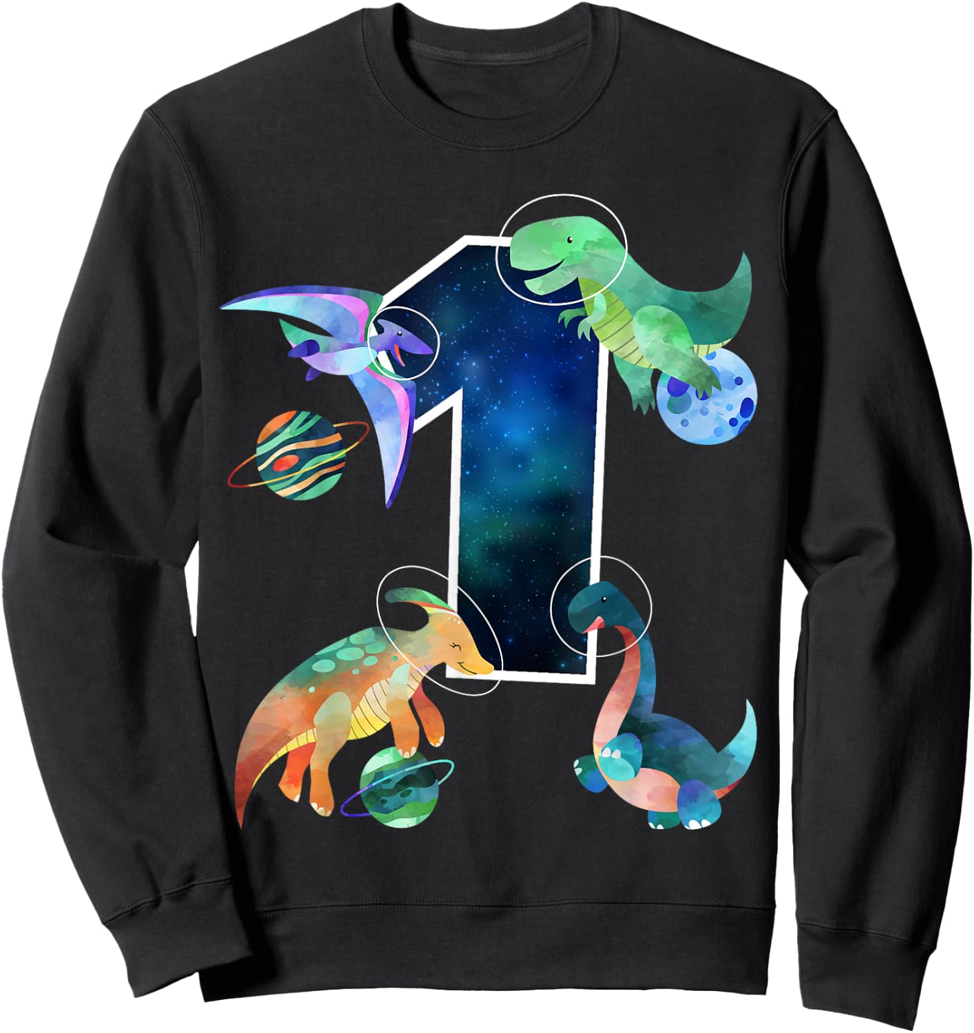 Kids Astronaut Outer Space Dinosaurs 1st Birthday Boy Gift Sweatshirt - Sweatshirt | Black