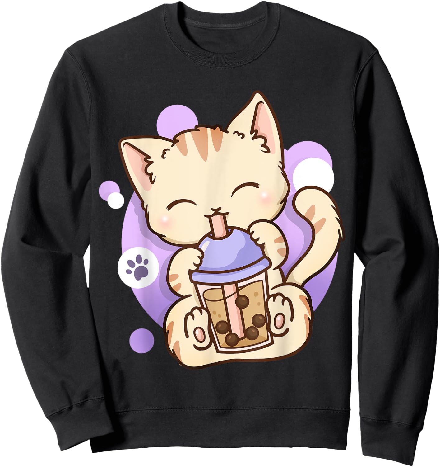 Cat Boba Tea Bubble Tea Anime Kawaii Neko Sweatshirt - Sweatshirt | Black
