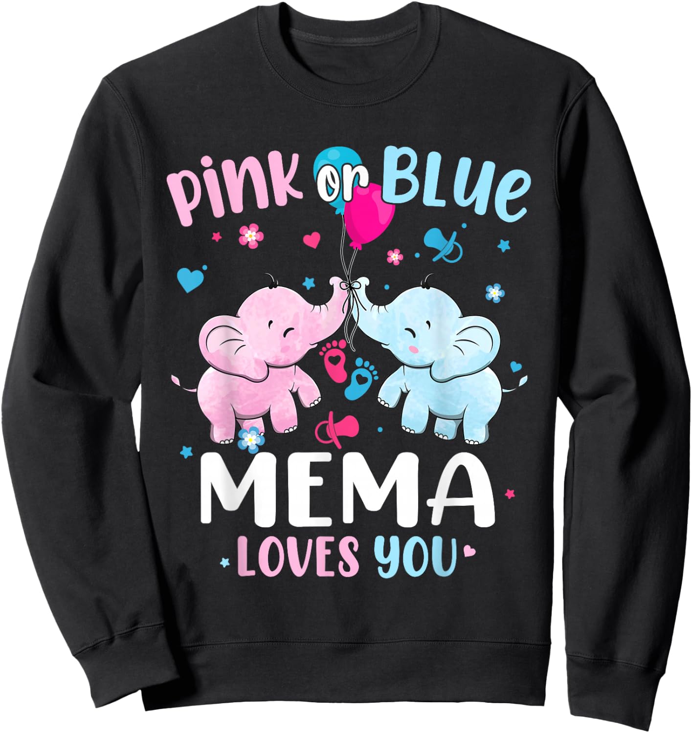 Pink or Blue Mema Loves You Gender Reveal Elephant Grandma Sweatshirt - Sweatshirt | Black