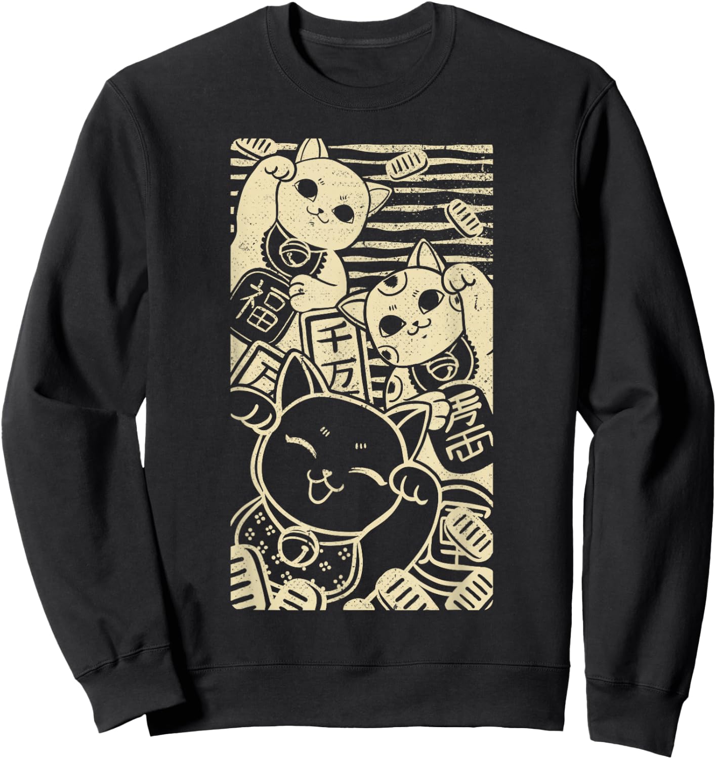 Maneki nekos - Lucky Cats Japanese Style Design Sweatshirt - Sweatshirt | Black