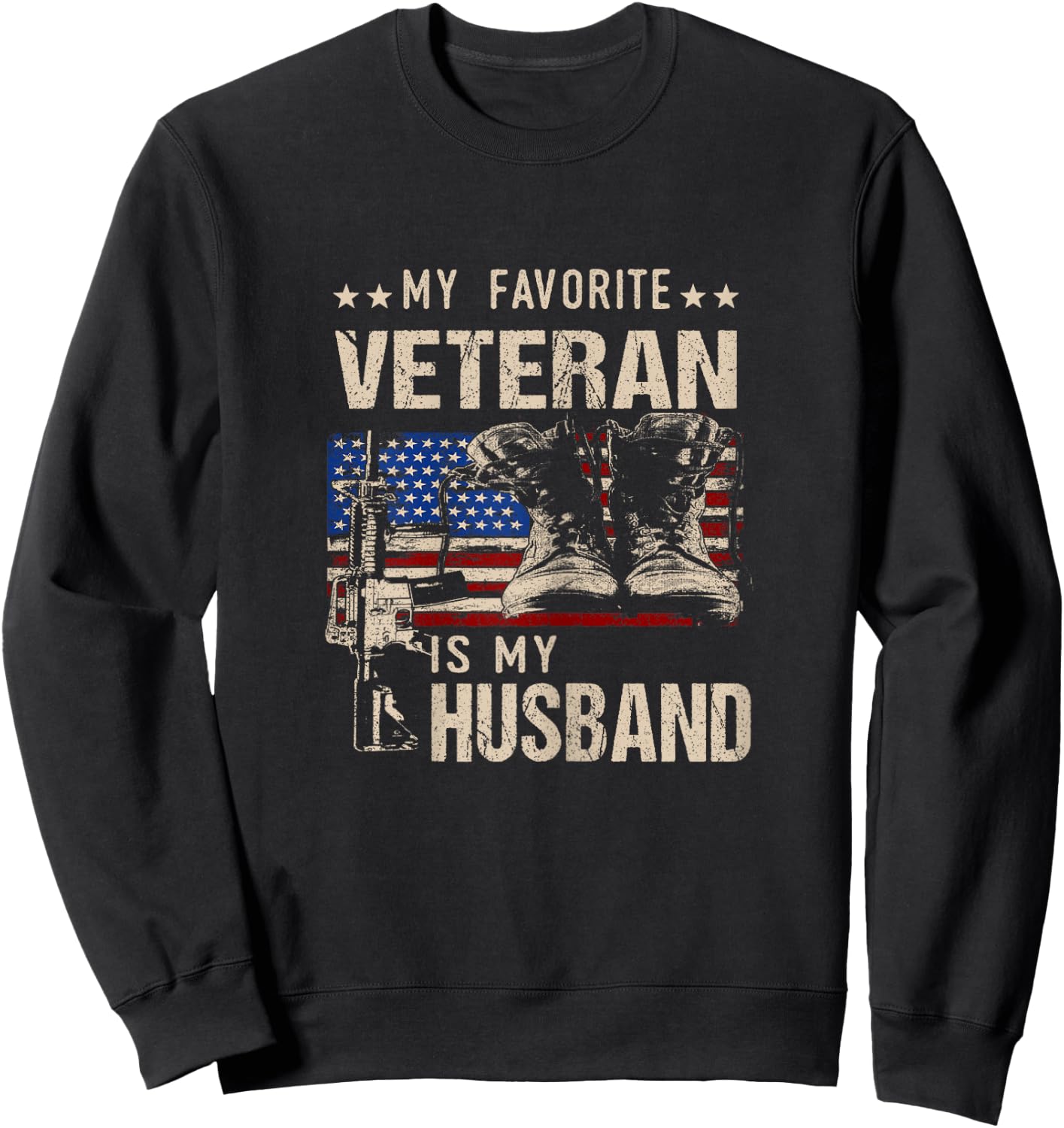 Veterans Wives Shirts My Favorite Veteran is My Husband Sweatshirt - Sweatshirt | Black