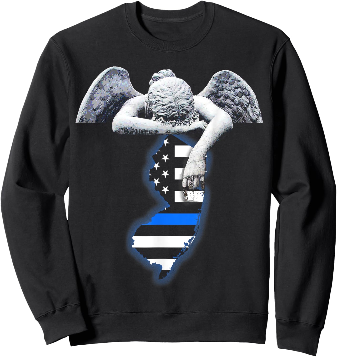 New Jersey Thin Blue Line Flag and Angel for Law Enforcement Sweatshirt - Sweatshirt | Black