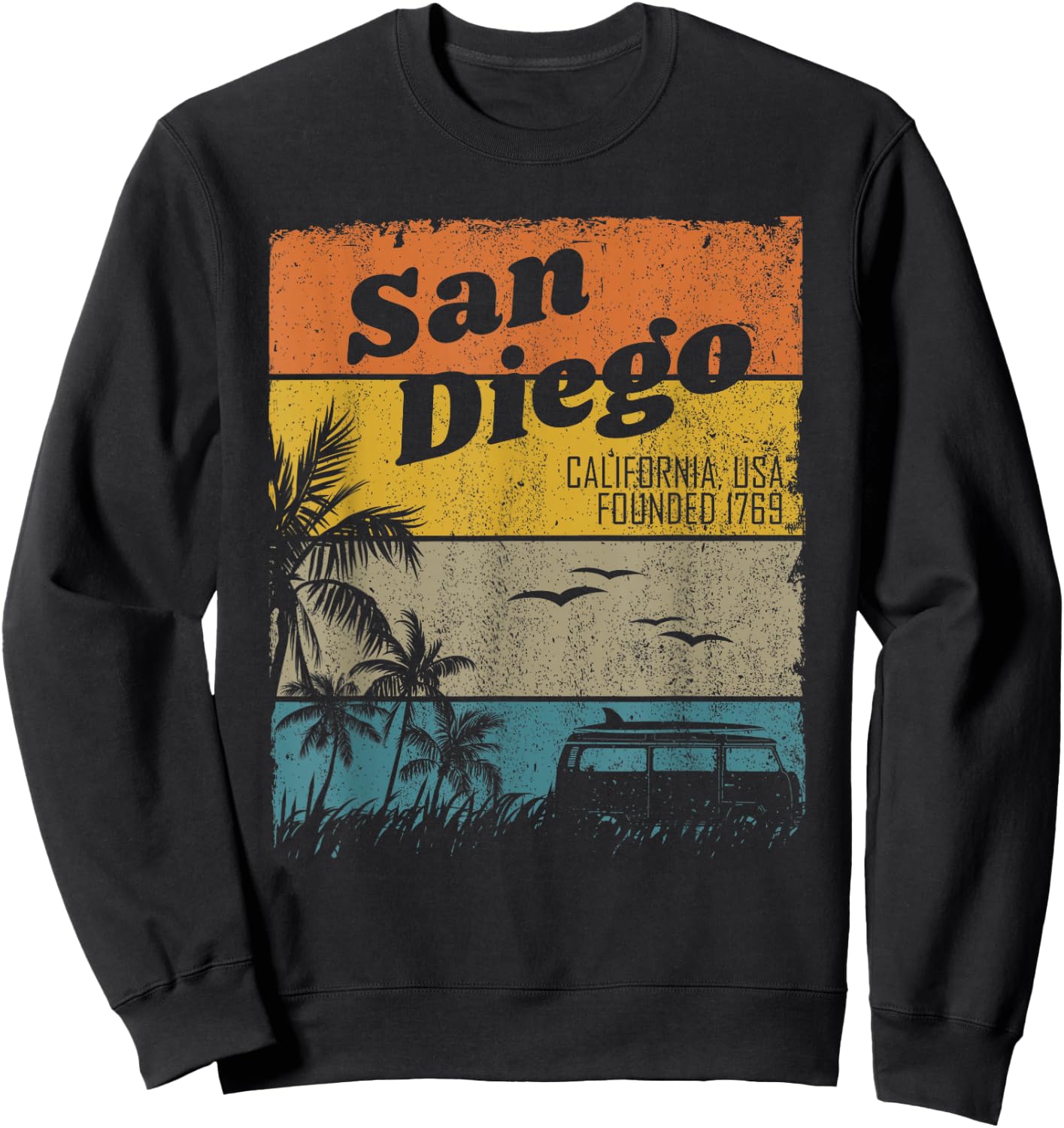 San Diego Vintage California Beach Surfing Retro San Diego Sweatshirt - Sweatshirt | Black