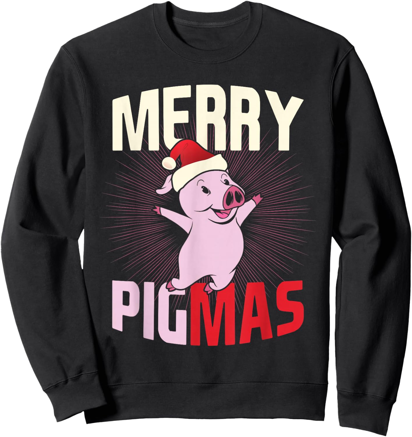Pigmas Happy Pig Santa Hat Merry Christmas Sweatshirt - Sweatshirt | Black