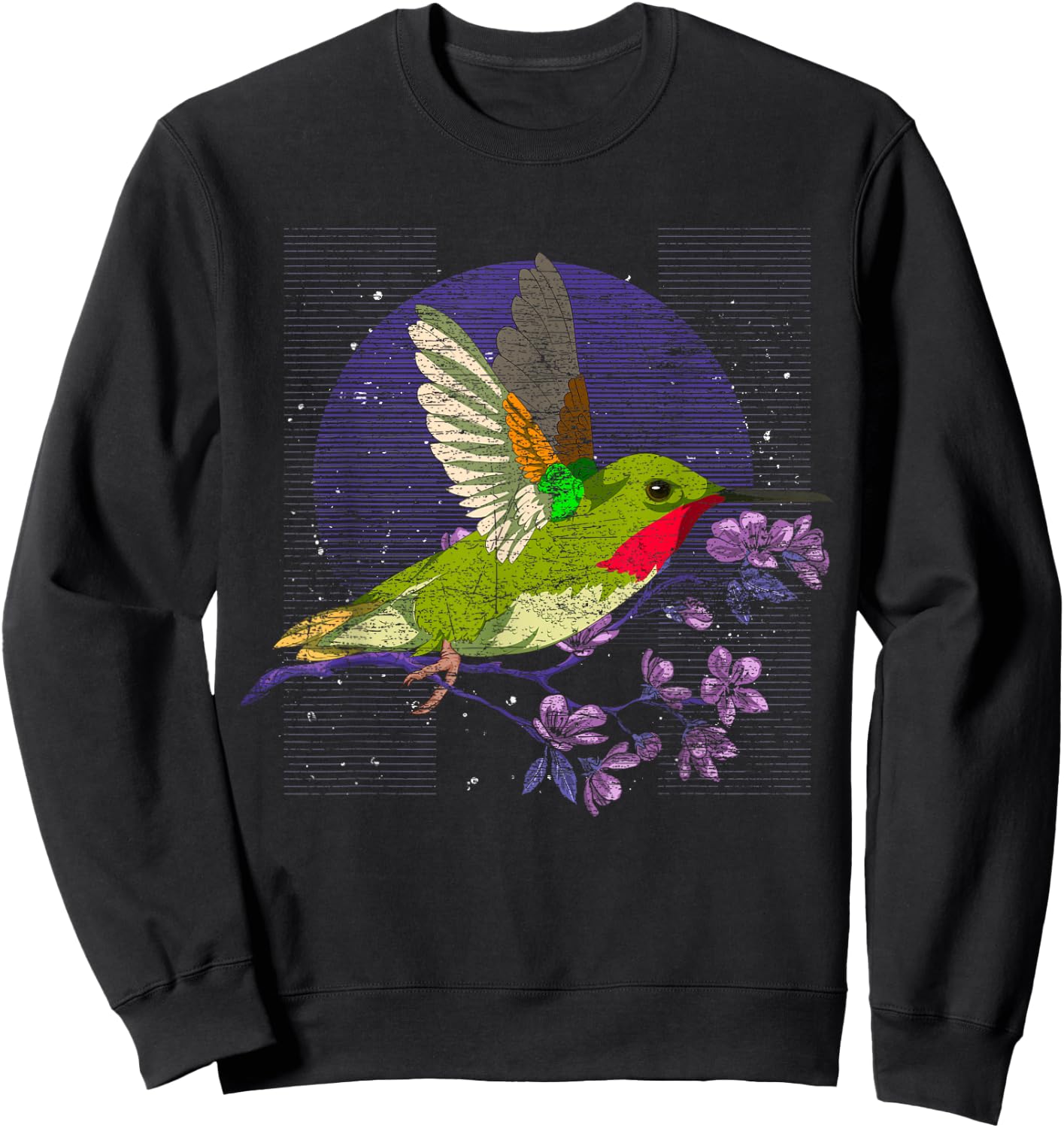 Floral Animal Bird Beautiful Flowers Vintage Hummingbird Sweatshirt - Sweatshirt | Black