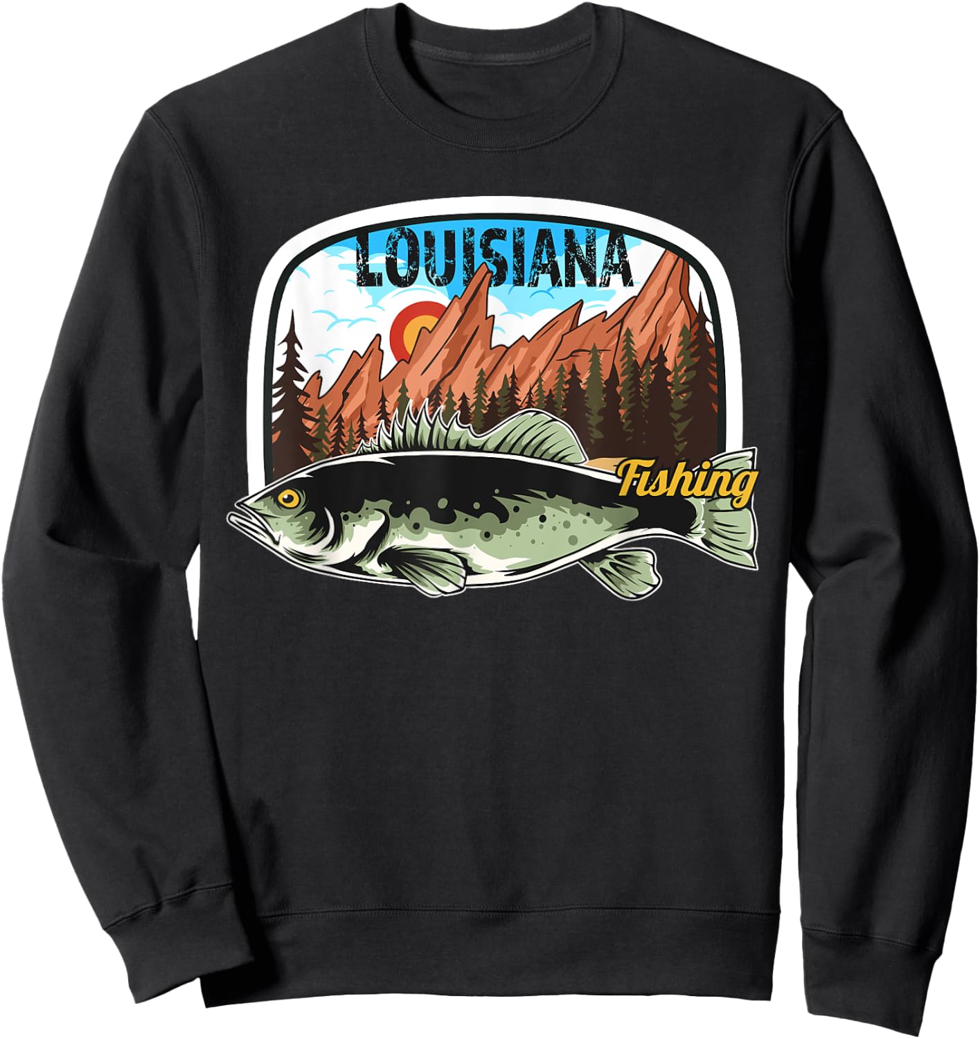 Fishing in Louisiana - Retro Nature Louisiana Fishing Sweatshirt - Sweatshirt | Black