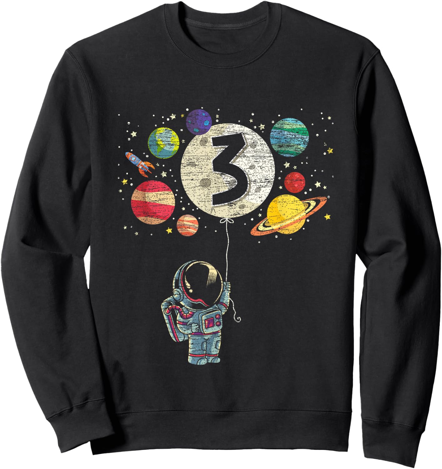 3 Years Old Birthday Boy Gifts Astronaut 3rd Birthday Sweatshirt - Sweatshirt | Black
