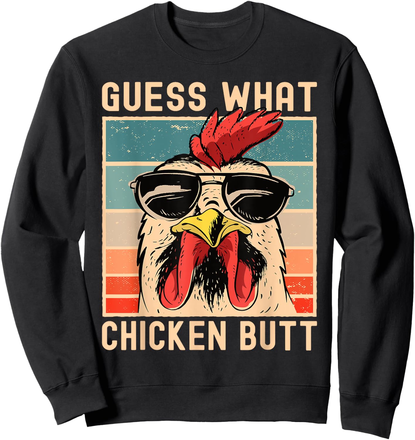 Chicken Meme Design | Guess What Chicken Butt Small Sweatshirt - Sweatshirt | Black