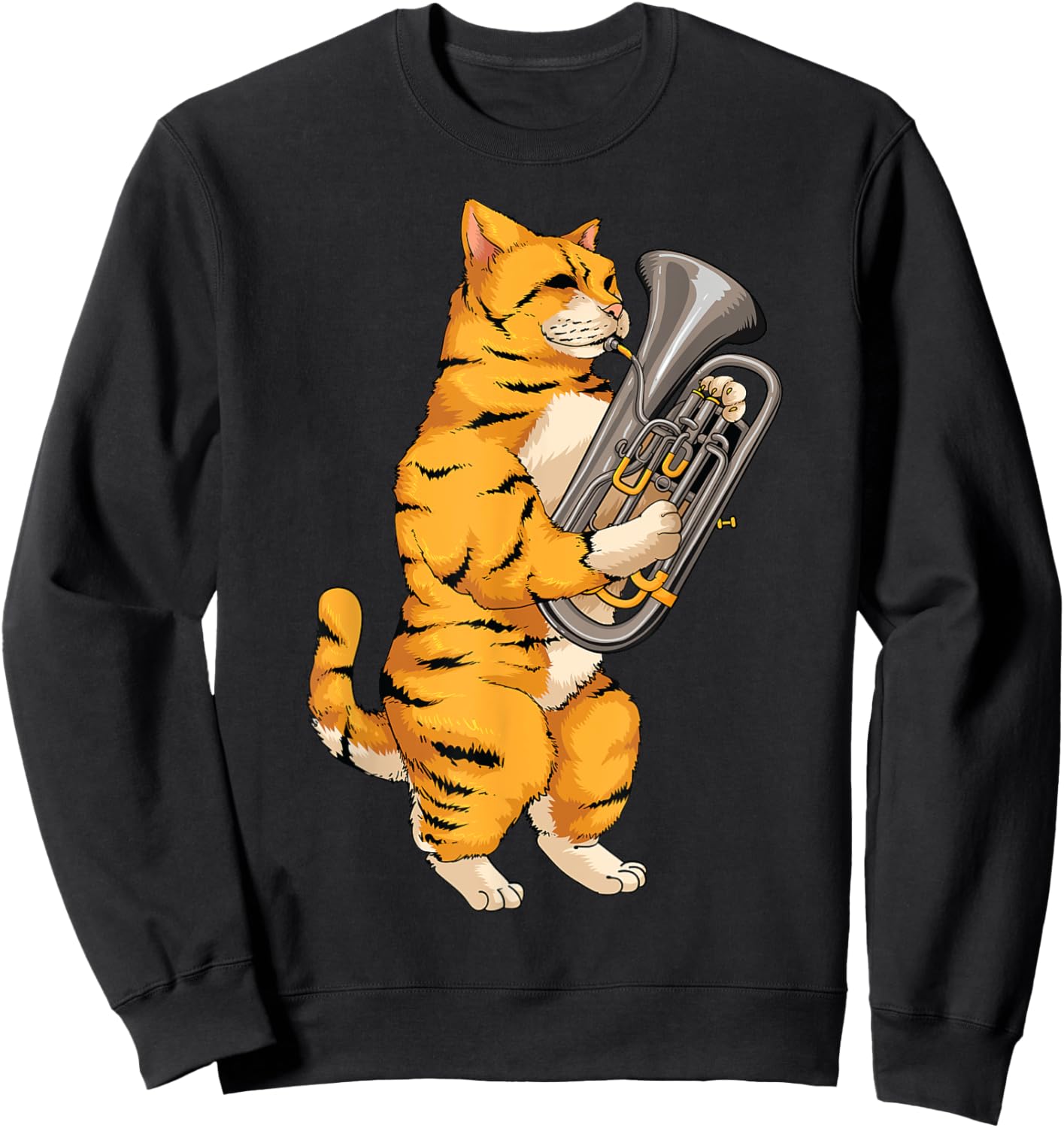 Funny Cat Playing Euphonium | Cool Love Animal Musician Gift Women Kids Sweatshirt - Sweatshirt | Black