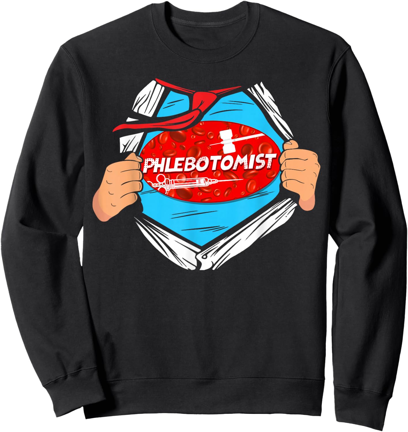 Phlebotomist Tech Technician Superhero Sweatshirt - Sweatshirt | Black