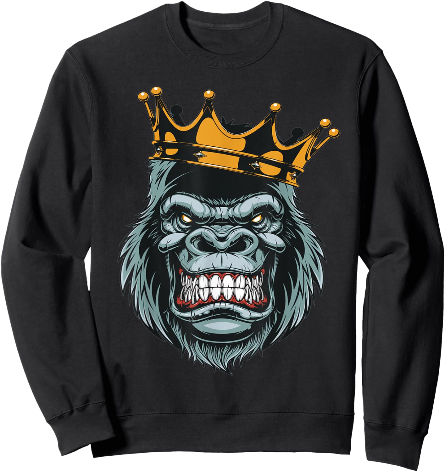 Gorilla King ferocious gorilla on with crown Christmas Gifts Sweatshirt - Sweatshirt | Black